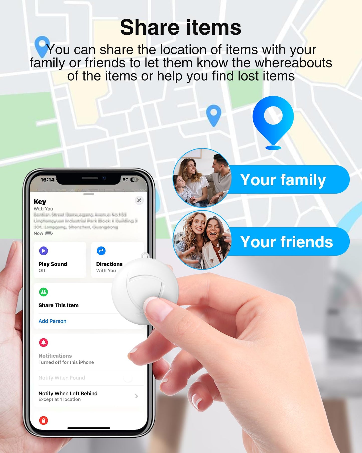 Air Tracker Tag - 2 Pack Smart Tag Bluetooth Key Finder Compatible with Apple Find My (iOS Only), Item Finder 100dB Sound, Tracker Device for Bike, Wallets, Car, Luggages, Replaceable Battery, White