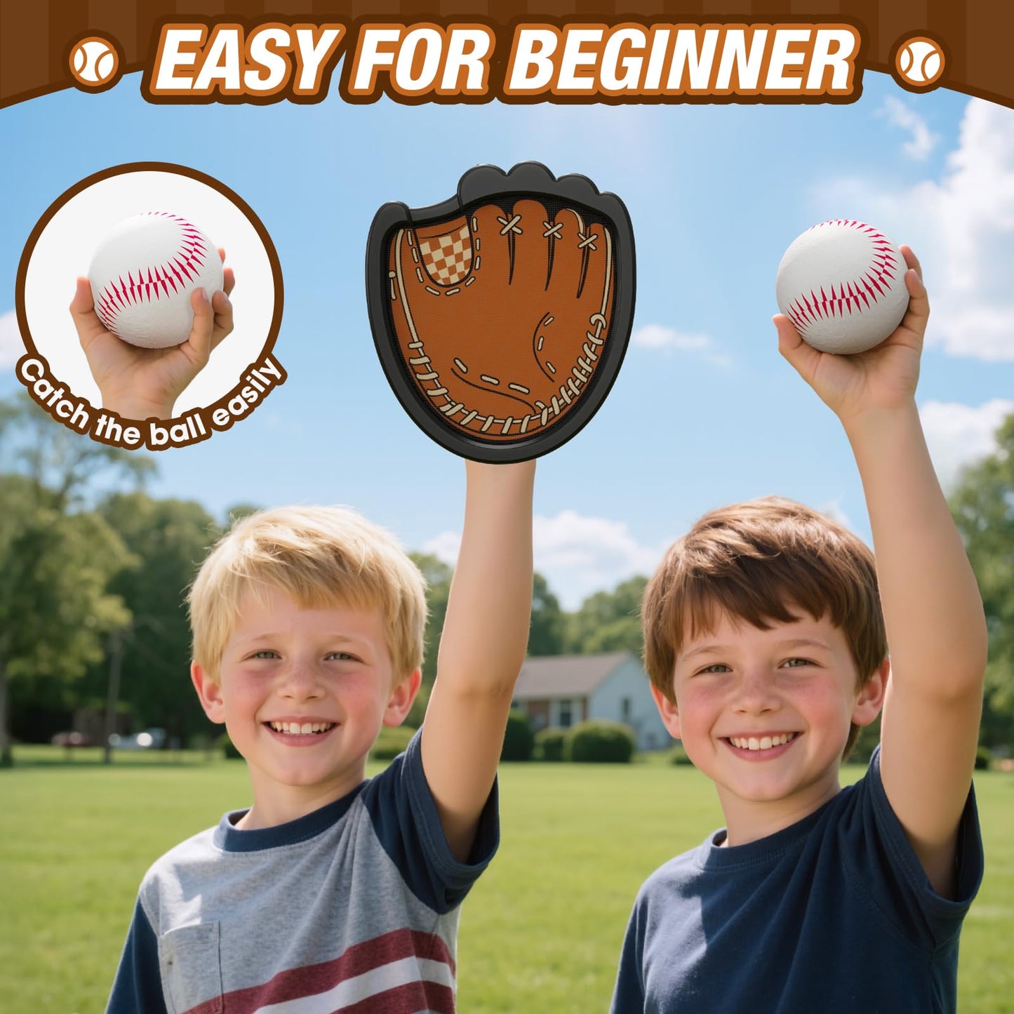 HYES Toss and Catch Ball Game Set with 4 Paddles, 6 Sticky Balls and 1 Storage Bag, Toddler Baseball Glove, Kids Outdoor Ball Catch Games, Beach Yard Camping Toy Gift for 3-12 Years Old Teenagers