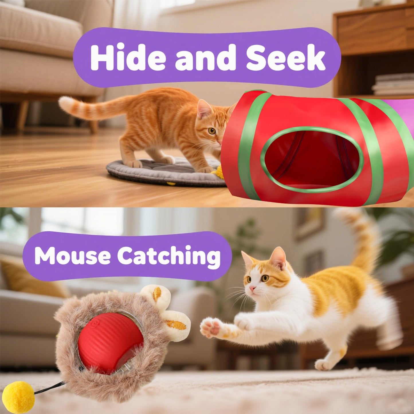 Interactive Cat Toy Automatic Hide and Seek Fast Rolling Ball in Cat Tunnel Cat Toy with Ultra-Long Runtime
