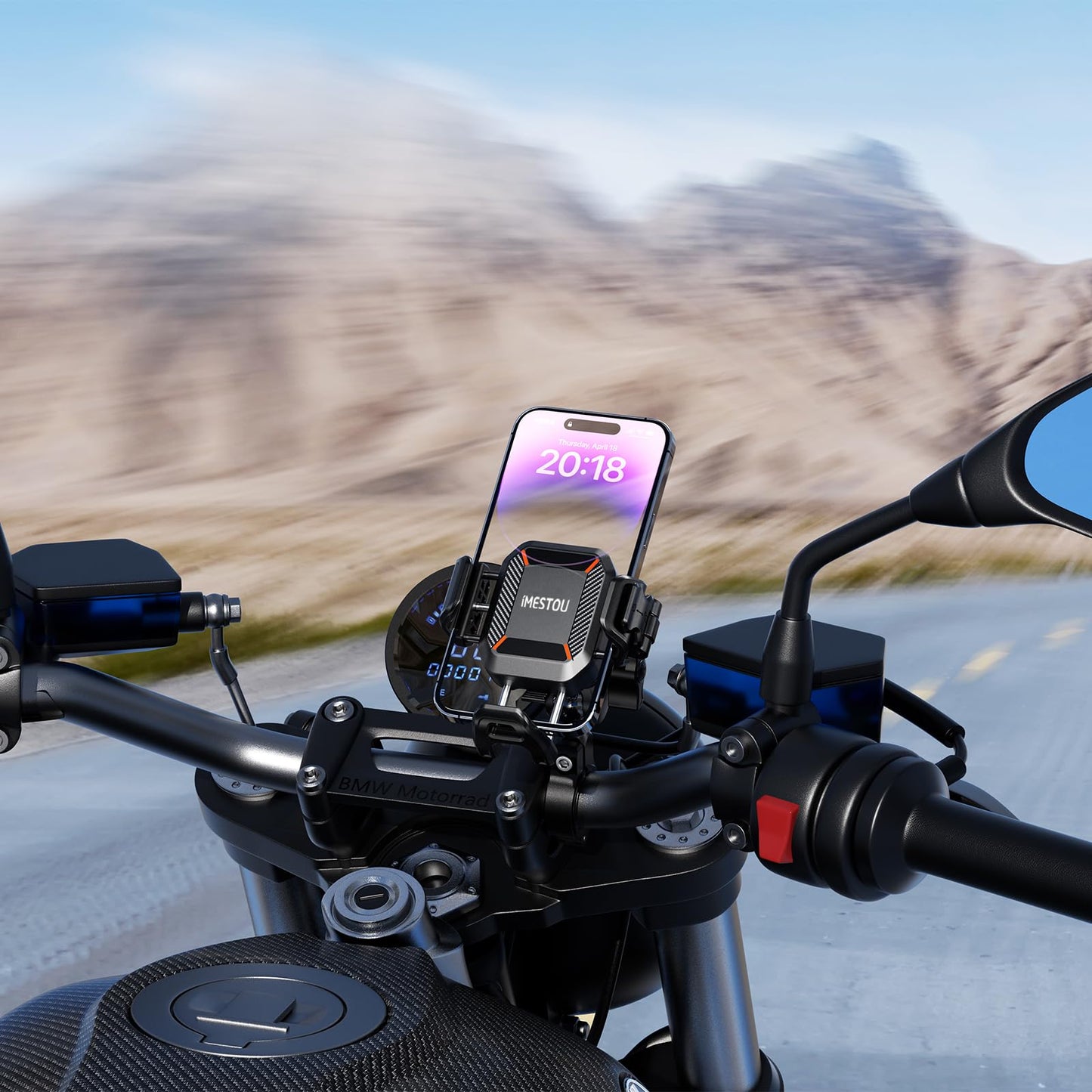 iMESTOU Anti-Vibration Phone Mount for Motorcycles and Bikes with Shock Absorbers & Anti-Theft Design, 1" Ball Phone Mount Suitable for 5.2"-7.2" Up to 15mm Thick Phones, Fits for 22-32mm Handlebars