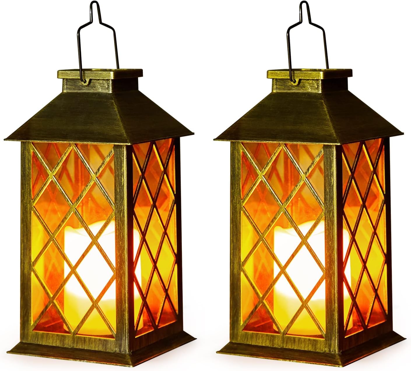 2 Pack Solar Lanterns, OxyLED LED Solar Lights Outdoor Hanging Lanterns Solar Powered with Handle, Waterproof Flickering Flameless Candle Lights for Yard Party Decoration, Garden Gifts for Mom
