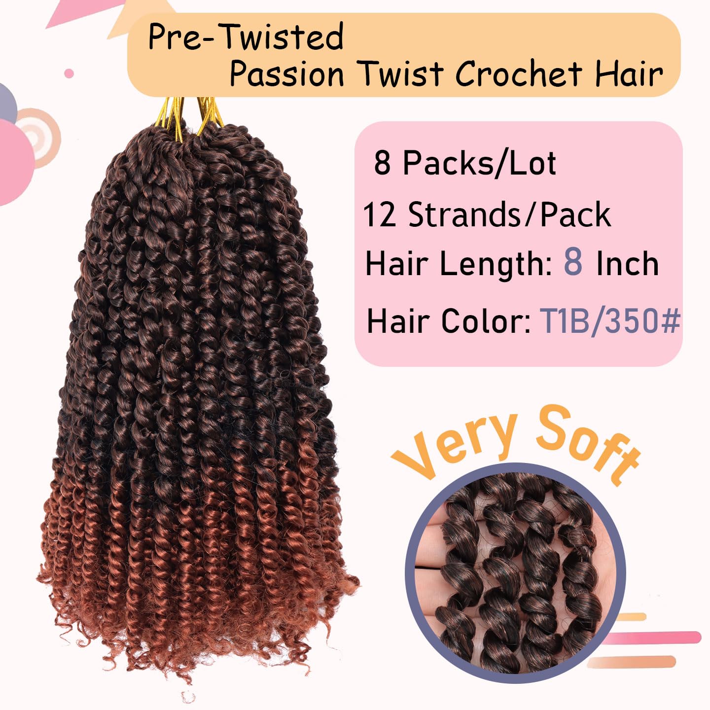 LOSMOEER 8Packs Passion Twist Hair Pre-twisted Passion Twist Crochet Hair Pre-looped Crochet Braids Hair for Women Passion Twists Braiding Hair Synthetic Hair Extensions