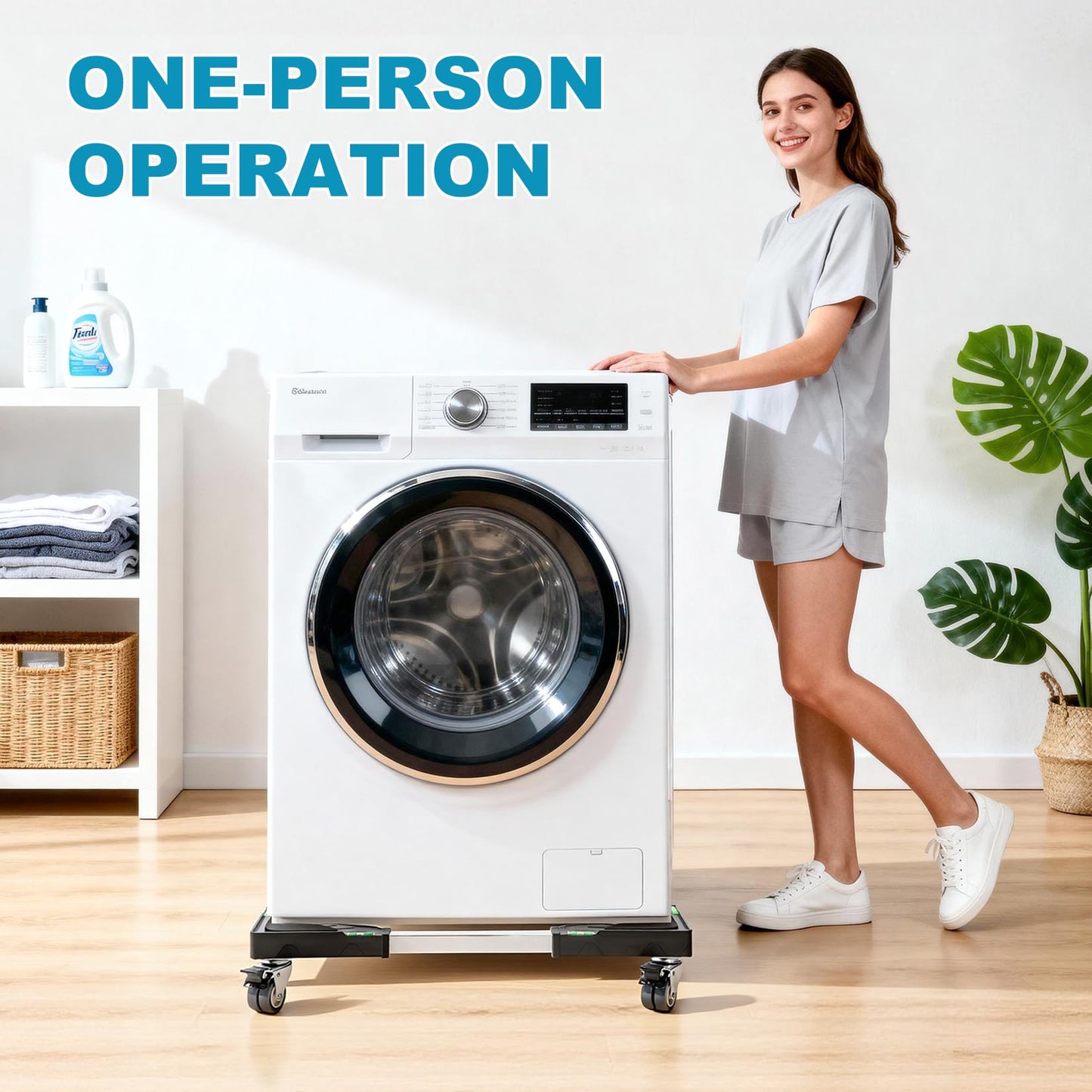 Nefish Furniture Dolly Adjustable Mini Fridge Stand Washing Machine Stand Mobile Roller with 4 Locking Swivel Wheels Universal Mobile Base Moving Cart for Dryer Refrigerator