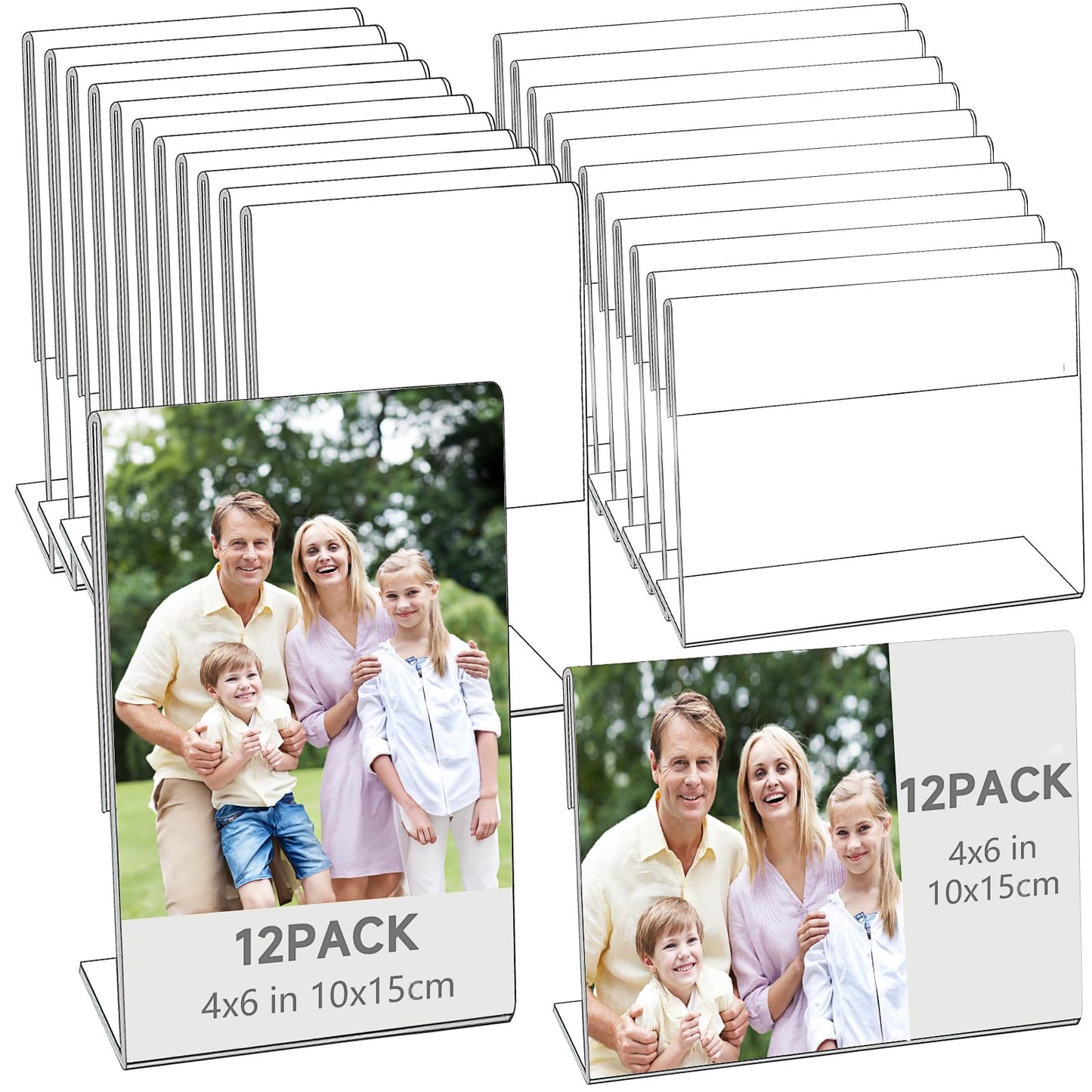 24Pcs 4 x 6 Inch Acrylic Picture Frames, Acrylic Sign Holder Clear Flyer Display Stand Photo Frame Stands Picture Display Stand for Home Office Wedding Desktop, Vertical & Horizontal