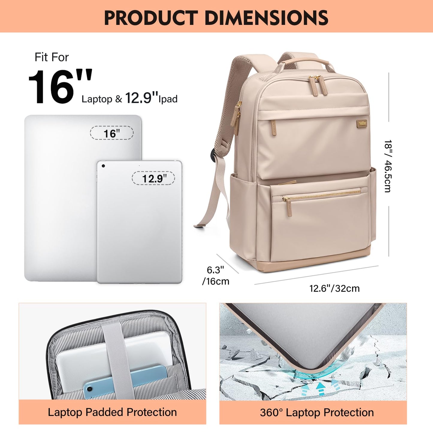 VNINE Laptop Backpack Fashion Bag Travel Daily Backpack for Women Fits 16 Inch Laptop Water Resistant Computer Backpack for College Business Capacity Casual Bags Daypack