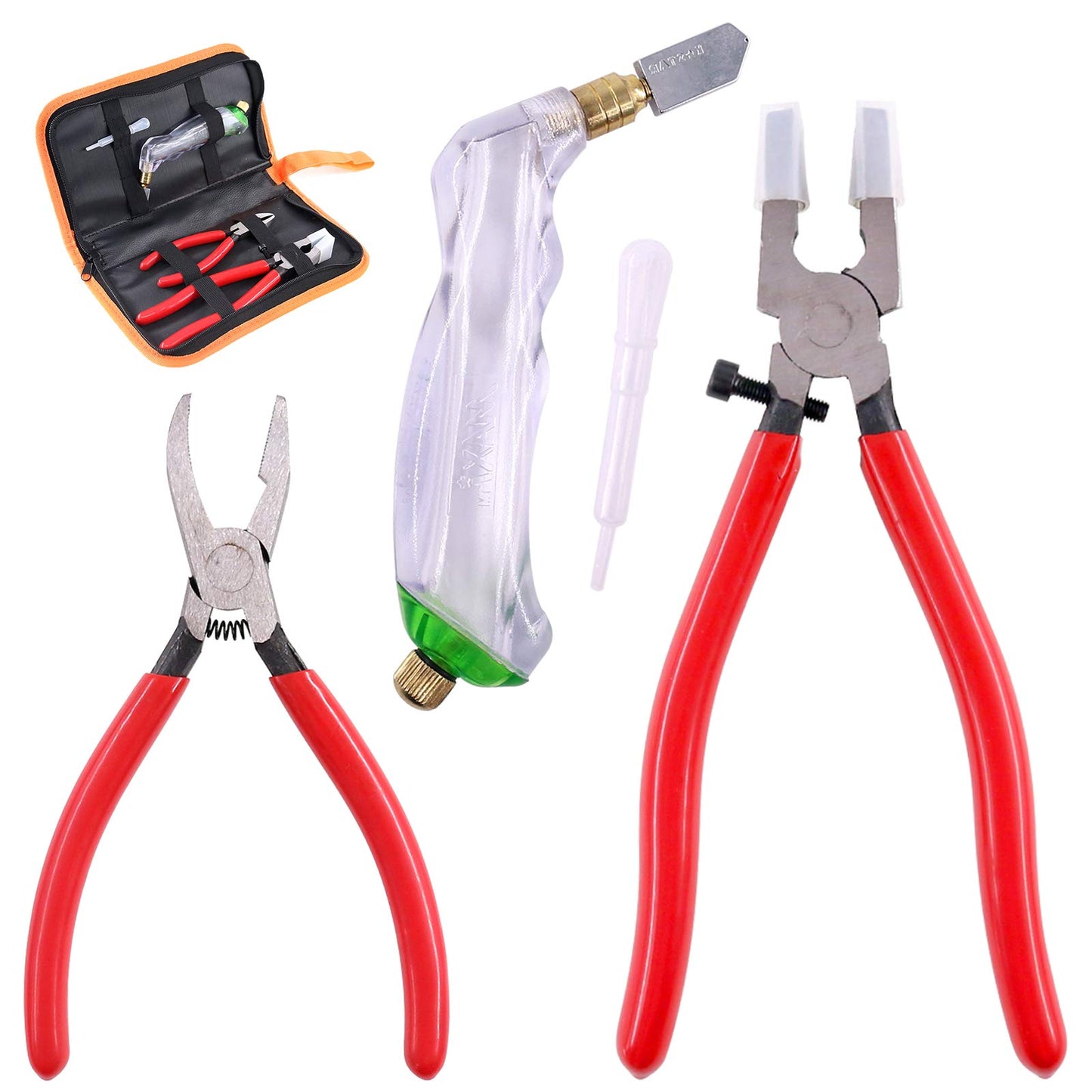 Swpeet Heavy Duty Glass Running Pliers, Breaker Grozer Pliers and Grip Oil Feed Glass Cutter Kit, Professional Stained Glass Cutting Tool with Extra Rubber Tips Perfect for Stained Work