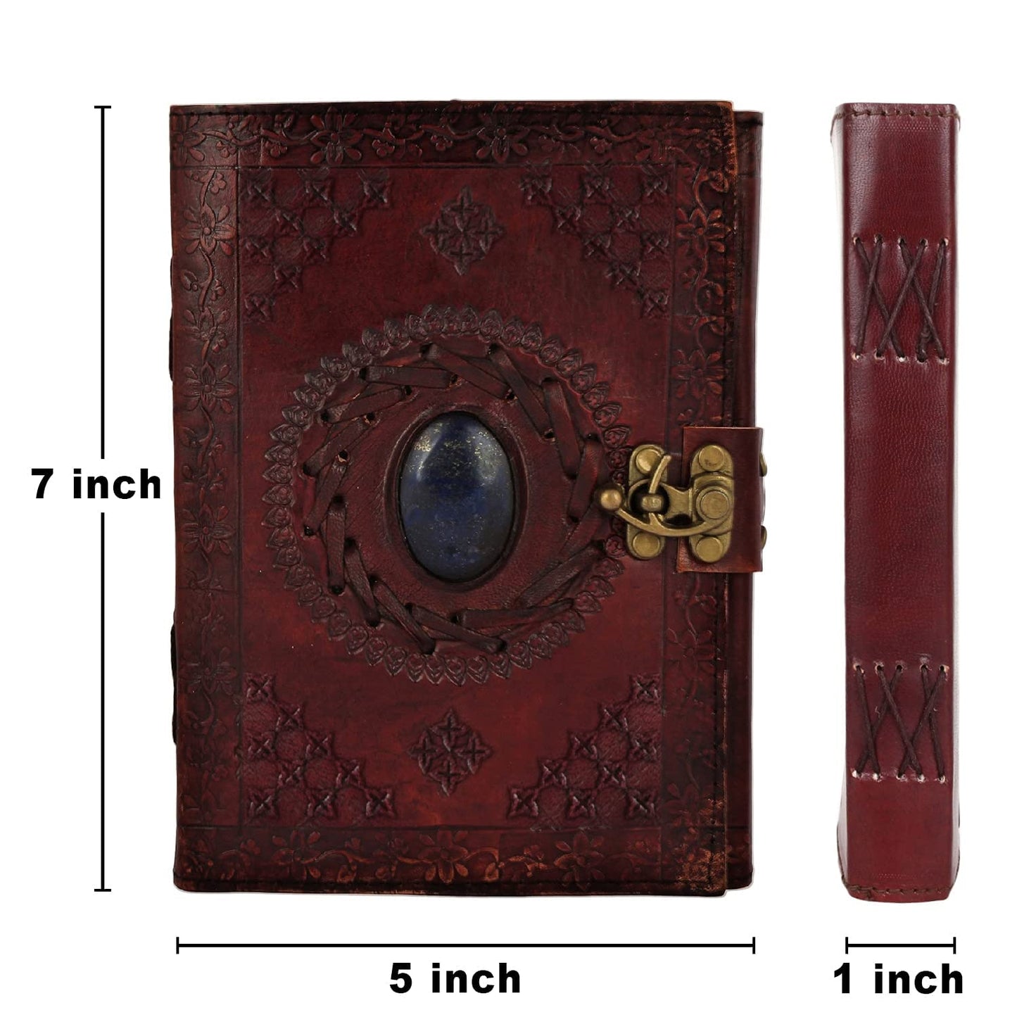 Leather Bound Journal for Men Women with Semi-Precious Stone & Buckle Closure - Book of Shadow Handmade Leather Travel Writing Notebook Diary Gift for Him Her