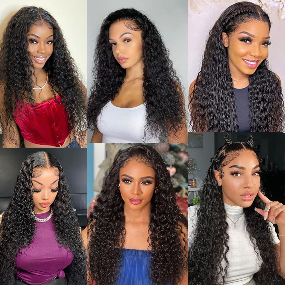 Brazilian Hair Water Wave 3 Bundles with Closure Wet and Wavy Human Hair Bundles Ocean Wave Human Hair Weave Extensions Human Hair Bundles Brazilian Water Curly Hair (16 18 20 +14)