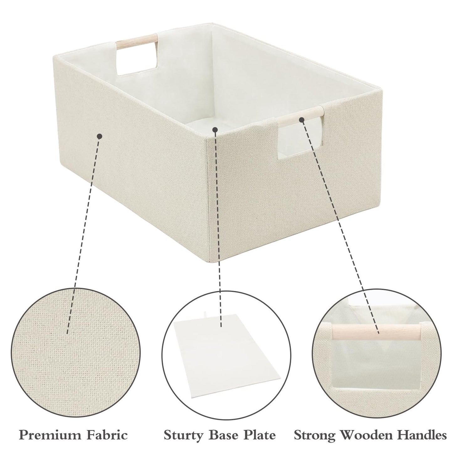 Fabric Collapsible Storage Bins, 2 Packs Cloth Storage Cubes with Wooden Handles, Stow Home Items Shelf Baskets, Rectangular Storage Basket for Decor, Shelves and Closet Organizer Bins (Beige)