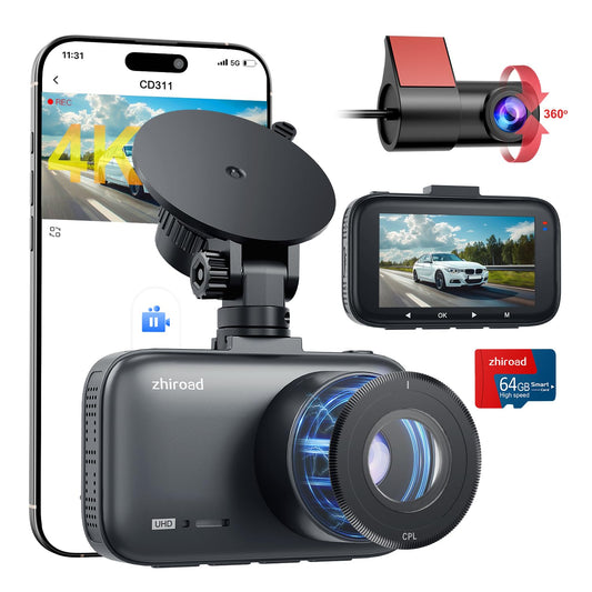 4K Dash Cam Front and Rear with CPL Filter, 2 Channel Dash Camera for Cars,5G WiFi,APP Control,Free 64GB Card,3.0 IPS Screen, G-sensor, WDR,Night Vision,Loop Recording,Time Lapse Mode,24H Parking Mode