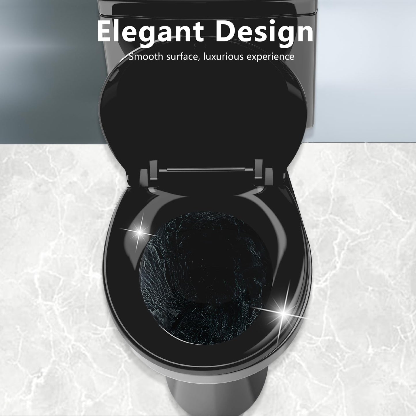 Aünsffer Toilet Seat Black, Round 16.5inch Toilet Seat Slow Close, Elegant Design, PP Material, Black， 2 Years Support