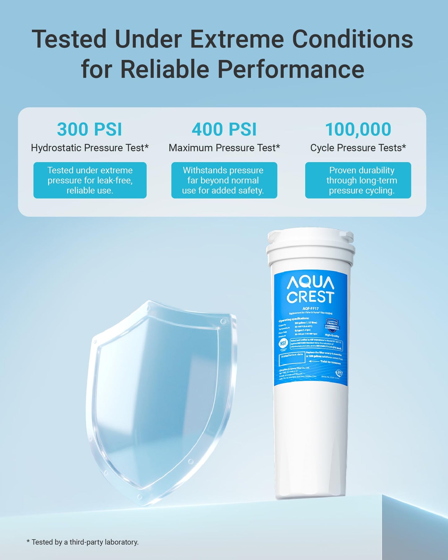 AQUA CREST 836848 Refrigerator Water Filter, Replacement for Fisher & Paykel 836848, 862285, 836860, E522B, PS2067635, RF90A180DU, EFF-6017A, E402B, E442B, SUPCO WF296, RF135B, RF170A, RF201A (3 Pack)