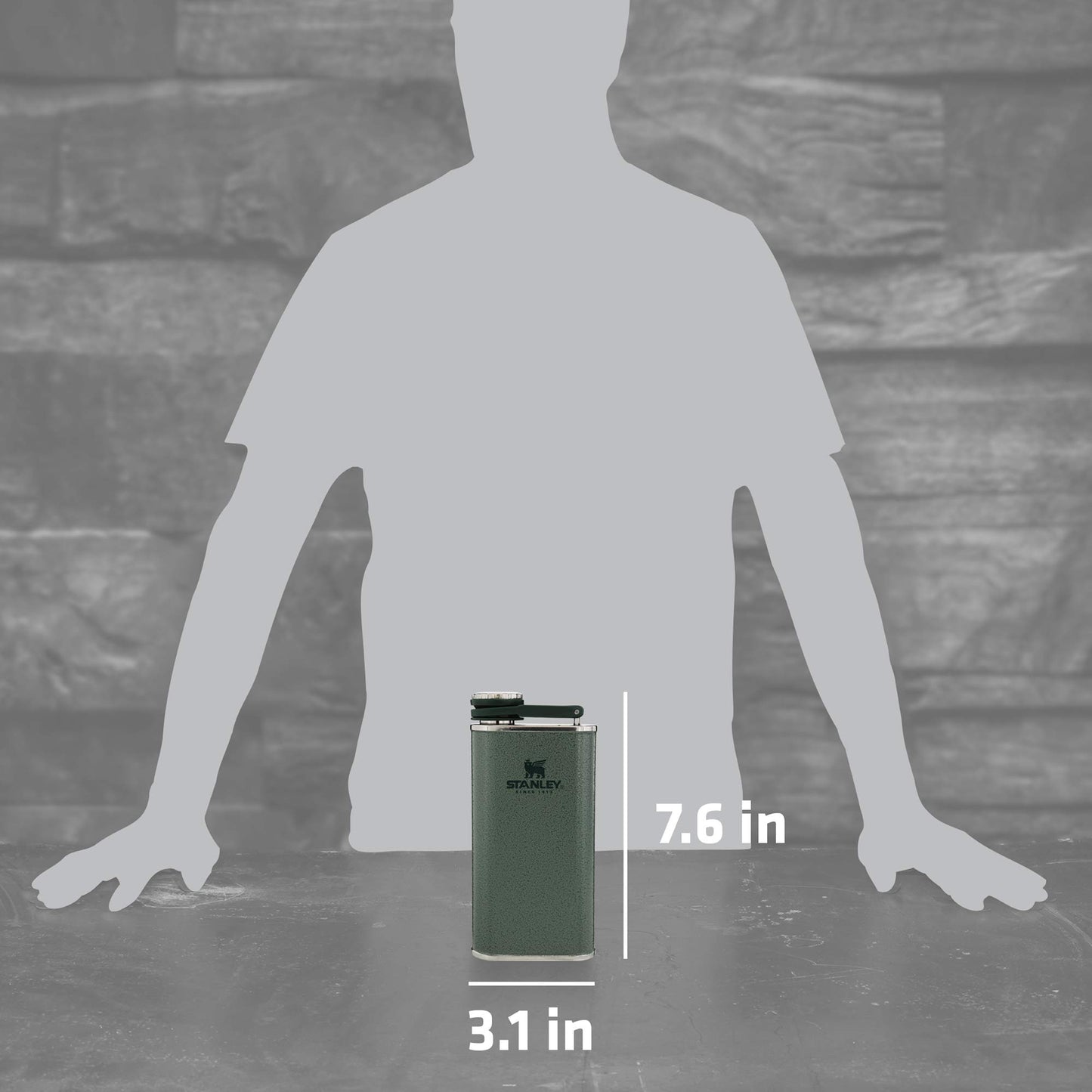 Stanley Classic Easy Fill Wide Mouth Flask 8 oz | Leakproof Hip Flask | Hinge Connected Never Lose Cap | Insulated Stainless Steel Liquor Container | BPA-Free | Hammertone Green