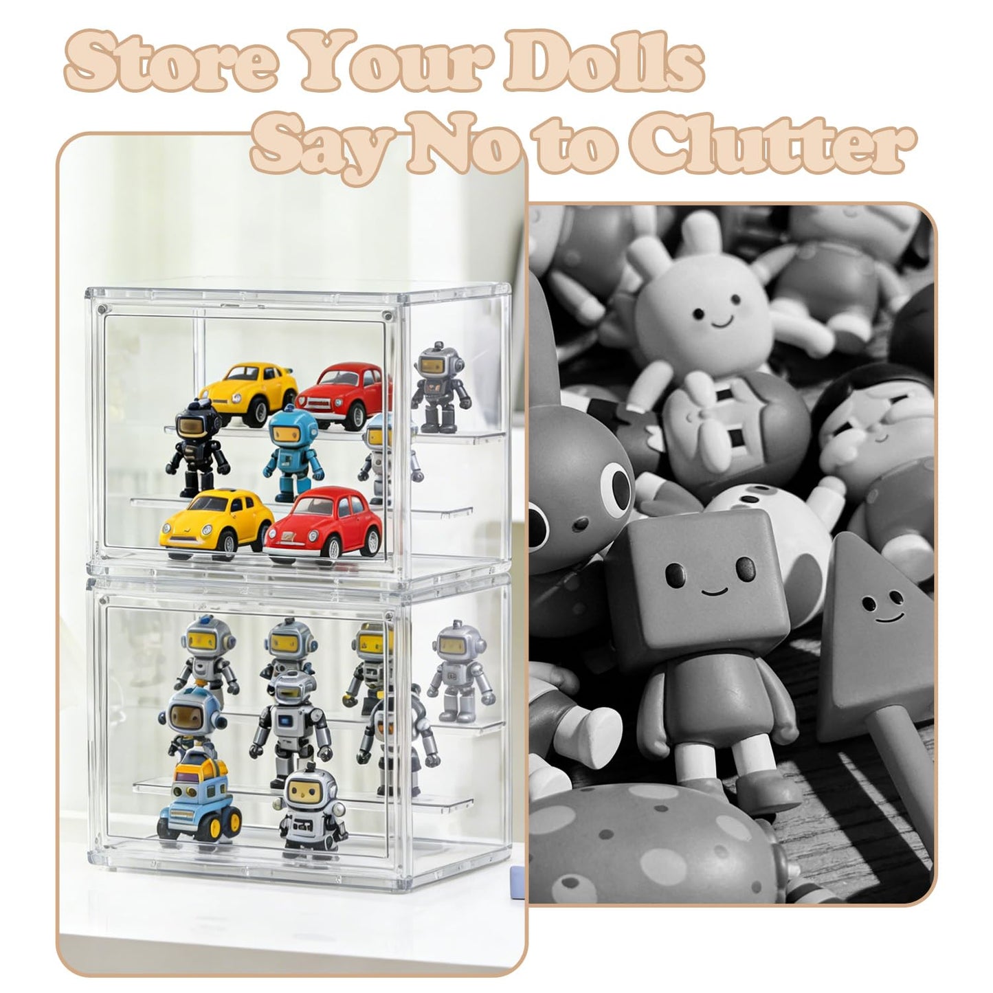 Clear Display Case for Figures, 3 Tier Acrylic Display Case, Tiered Display Stand Storage Box, Acrylic Display Box with Magnetic Door (2 Packs)