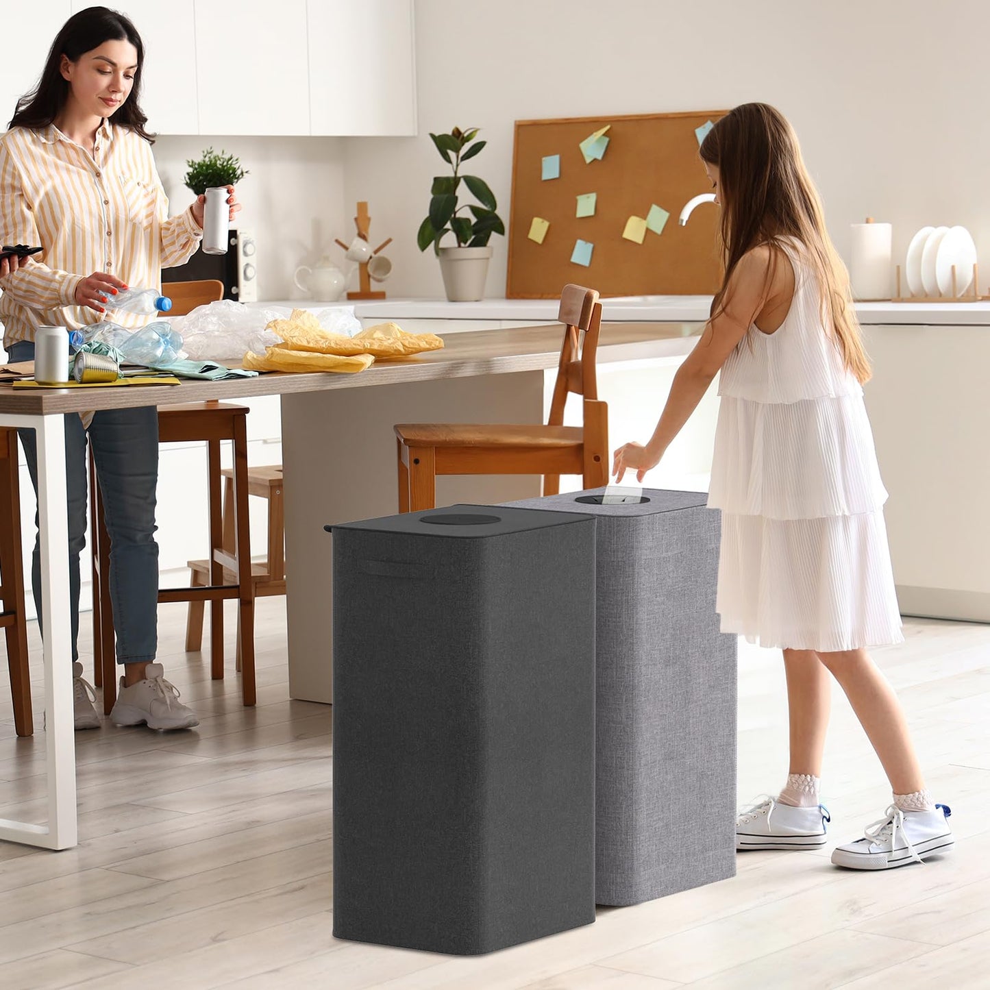 Lifewit 100L Recycling Bin for Kitchen, Large 26 Gallon Recycle Bin with Lid and Reusable Inner Bag, Tall Indoor Home Storage Can for Bottle Can Plastice Paper Glass Stickers, Dark Gray