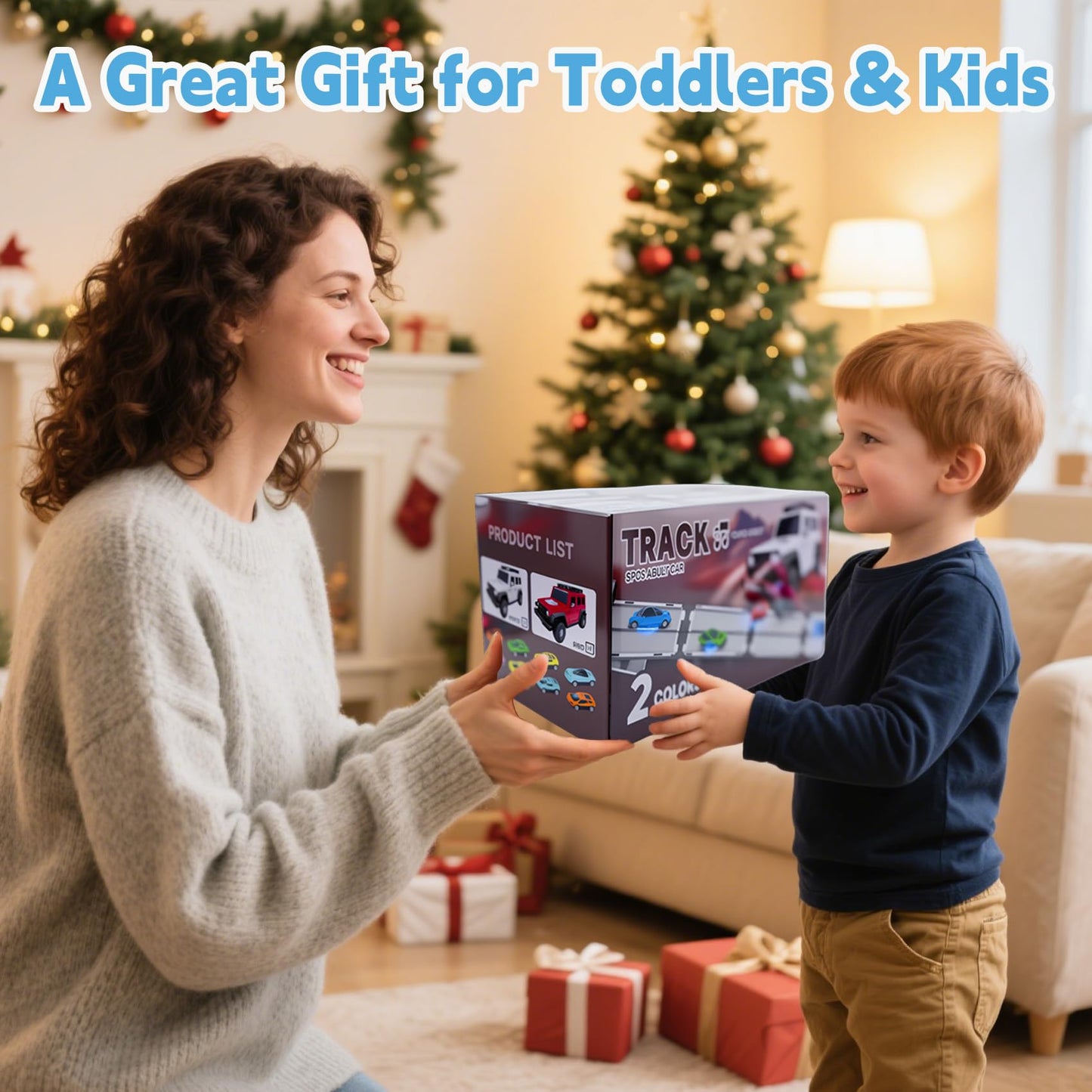 Bearbao Toddler Truck Toys for 3-8 Years Old Boys, Foldable 2 Layer Carrier Truck Transport Car Toys with 6 Metal Race Car with Light & Sounds, Toddler Car Toy Set Gifts for Boys Girls