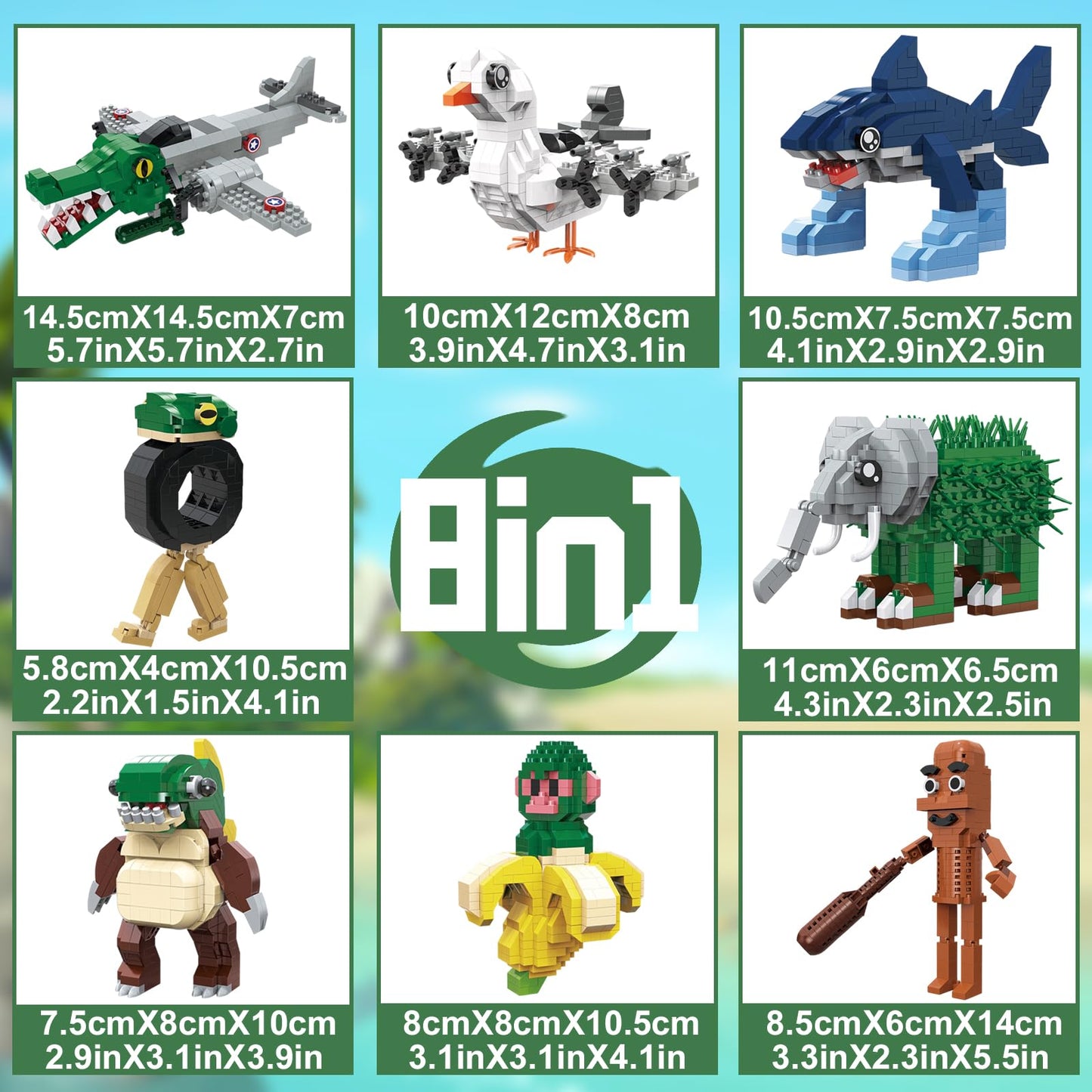 Myth Qholve Italian Brainrot Building Bricks Set 8 Models Creative Animal & Character Blocks Fun Collectible Adults