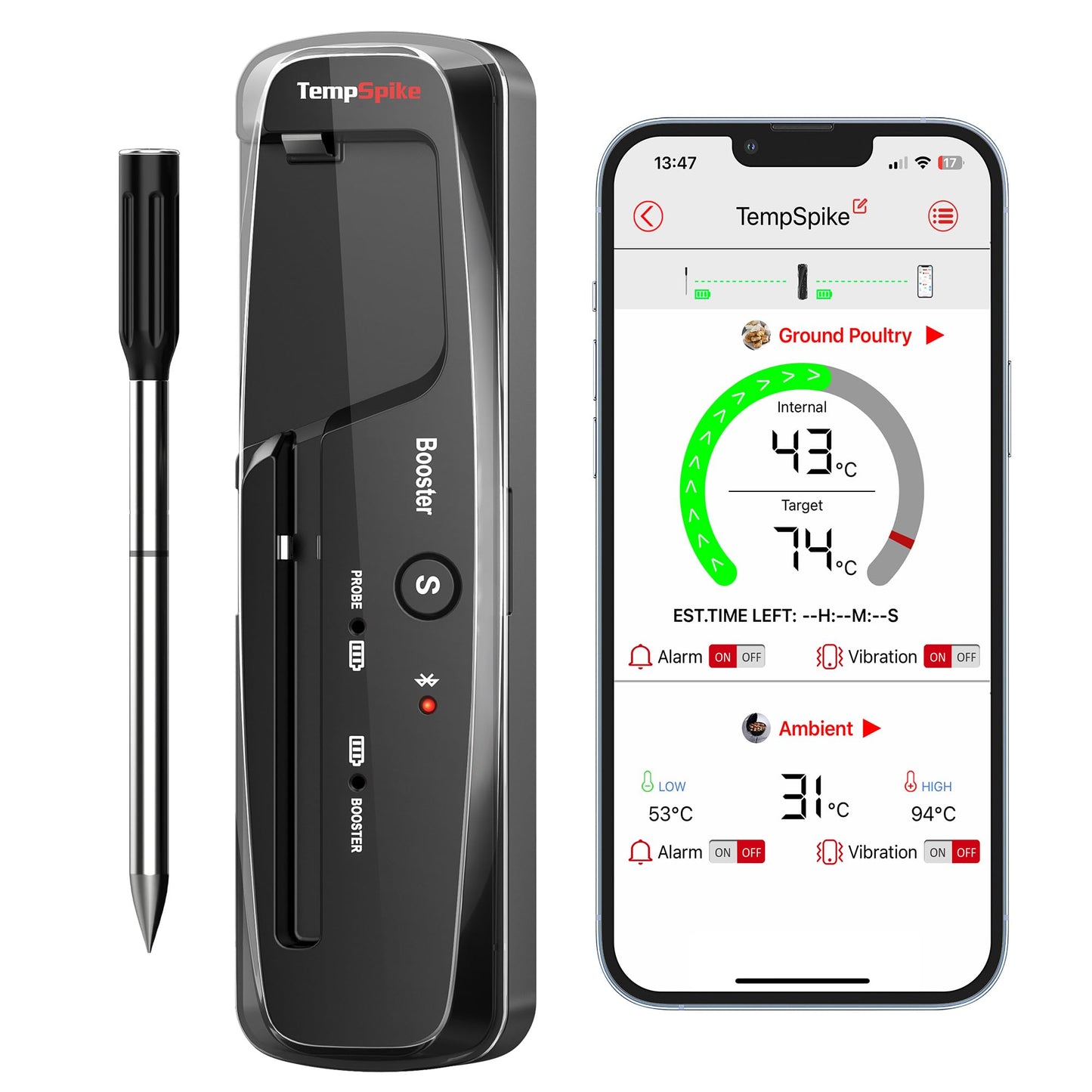 ThermoPro TempSpike Premium Truly Wireless Meat Thermometer up to 500FT Remote Range, Bluetooth Meat Thermometer with Wire-Free Probe, Meat Thermometer Wireless for Sous Vide Smoker Rotisserie Brewing