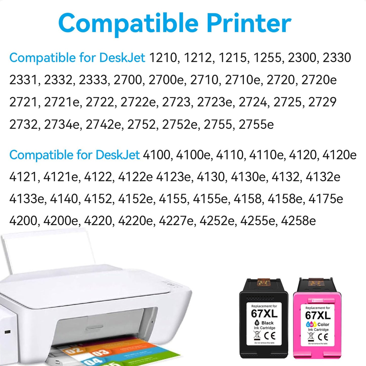67XL Ink Cartridges Compatible for HP 67 Ink Cartridges Combo Pack Black Color Fit for Deskjet 2855e 4255e 2700 2755e 2734e 2842e 4255e 2723e 4155e 2742e 4100 Envy 6455e 6055e 6000 Printer