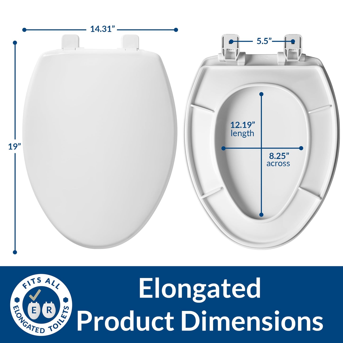 MAYFAIR 1880SLOW 000 Caswell Toilet Seat will Slowly Close and Never Loosen, ELONGATED, Long Lasting Plastic, White