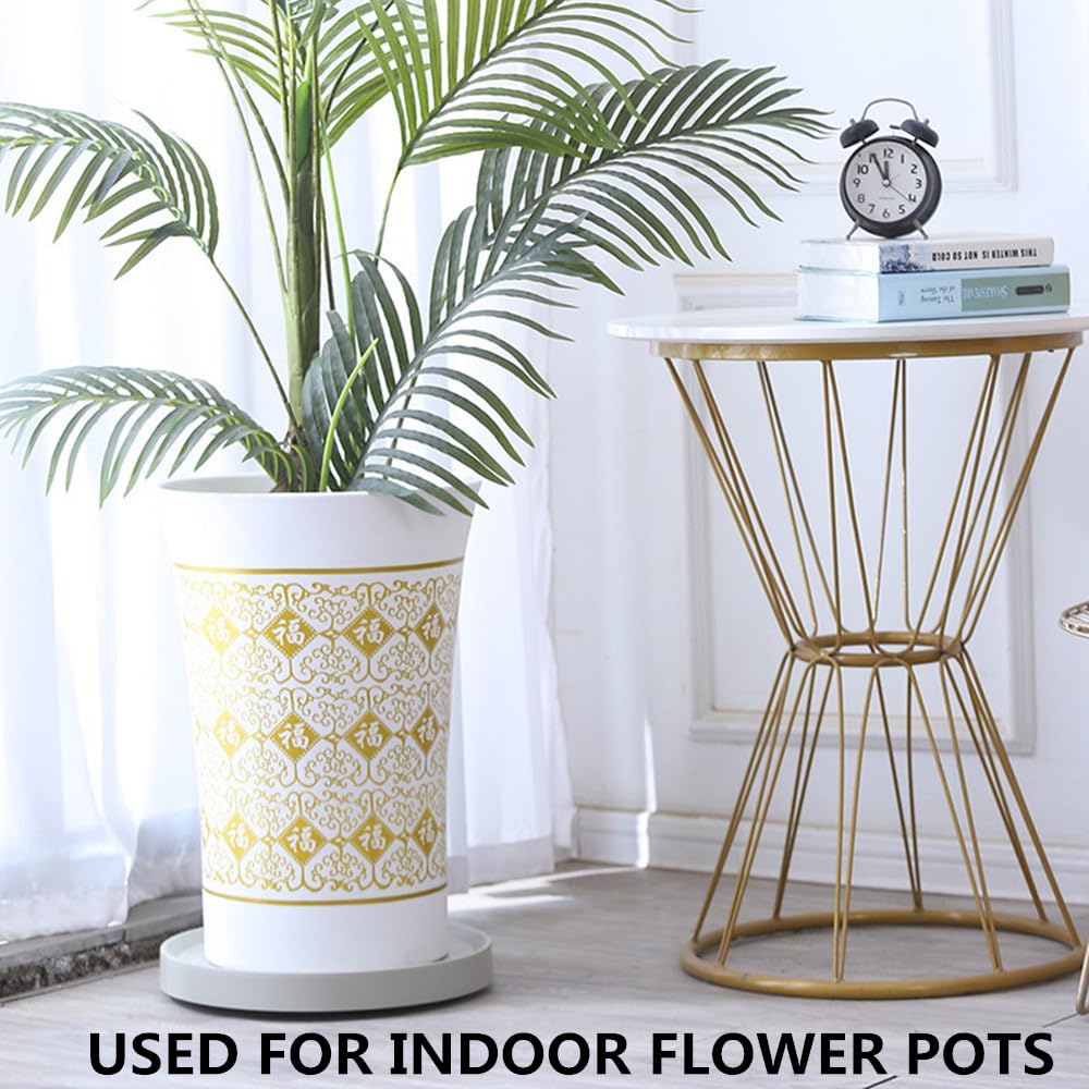KangTeer 12.4inch Plant Stands with Wheels 2Pack White Plant Caddy with Hidden Wheels,Round Mobile Flower Pots Tray Trolley for Indoor Outdoor (12.4inch)