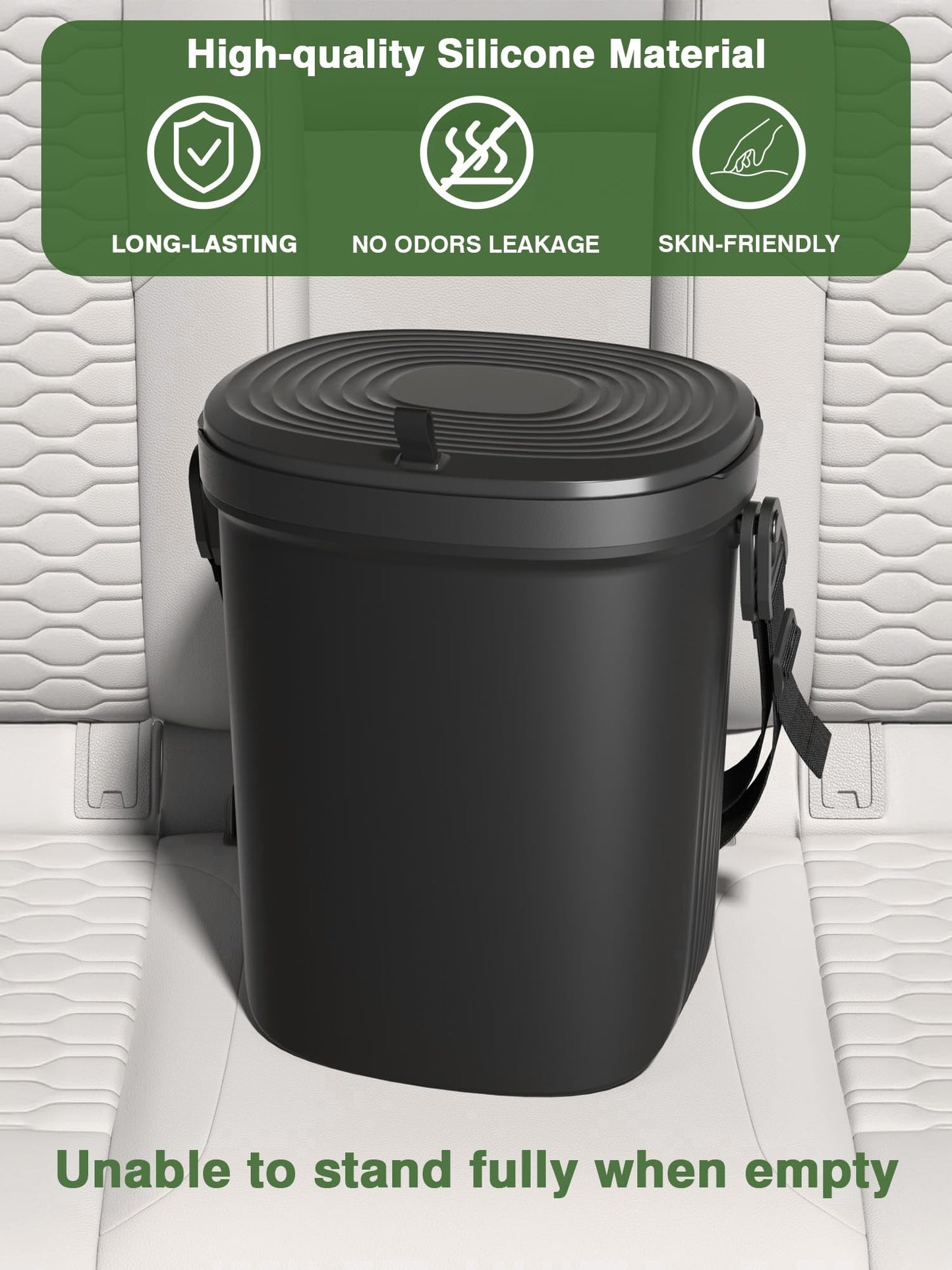 Garoopion Leakproof Car Trash Can, 1.9 Gallon Soft Silicone Hanging Garbage Bin with Lid, Easy to Clean Vehicle Trash Can, Suitable for Sedans, SUVs, MPVs & Trucks