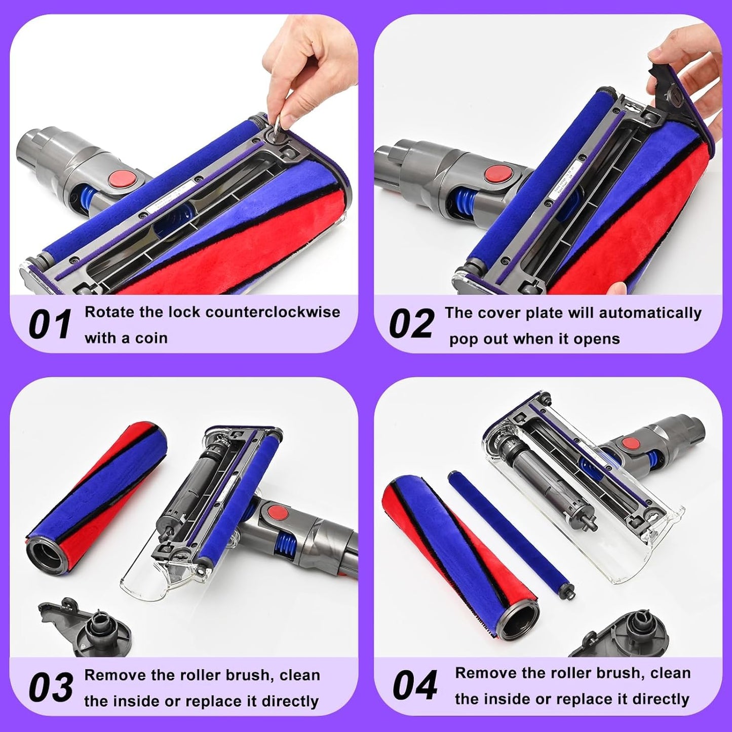 Soft Roller Cleaner Head Replacement for Dyson V10 V11 V15 V8 V7 Cordless Vacuum Cleaners, Quick Release Vacuum Head Replacement Attachments Parts Accessories for Dyson, Gentle on Hard Floors