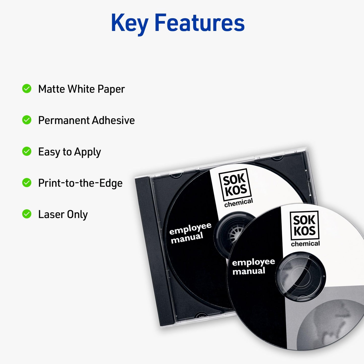 CD Labels, Laser, Permanent, (a) CD Labels, White Matte, 250