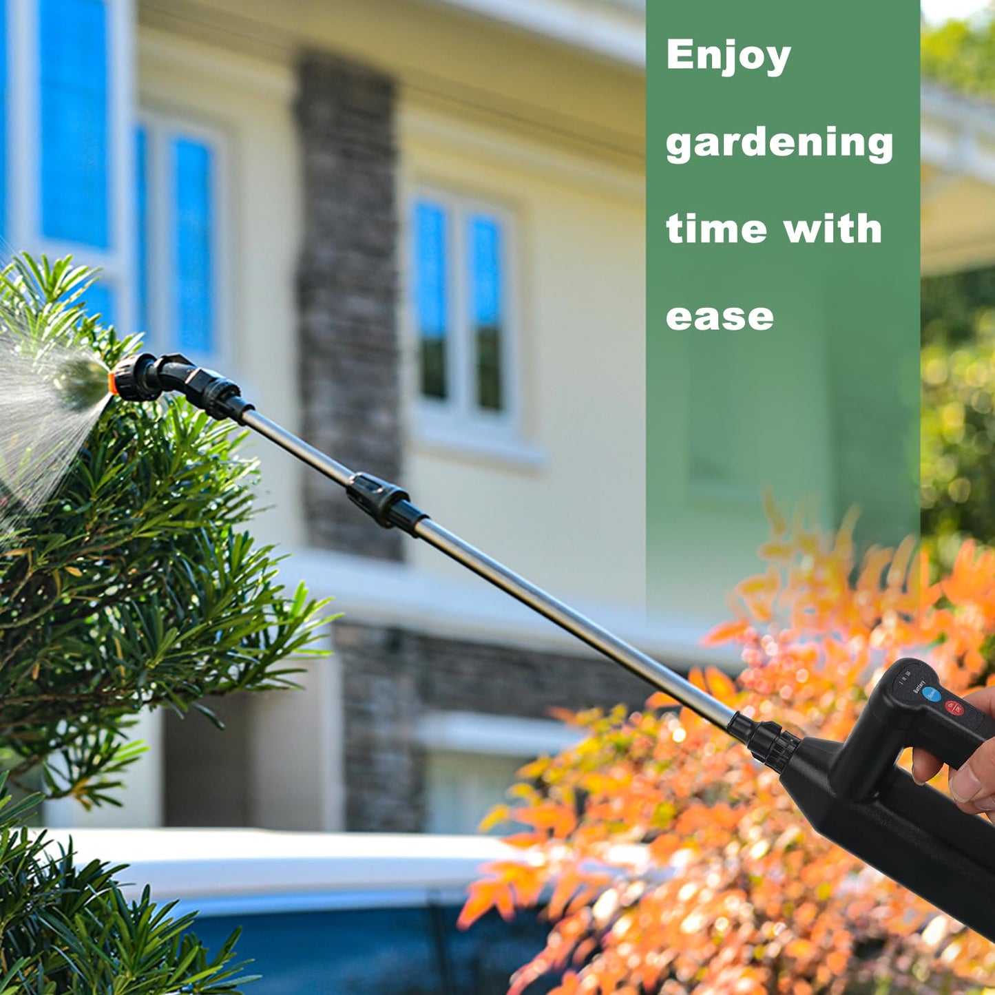 Battery Powered Sprayer, Electric Sprayer with 5 Nozzles and 16.4FT/5M Hoses, USB Rechargeable Handle, 32 Inch Telescopic Wand, Multipurpose Plant Sprayer for Yard Lawn Weed Plants