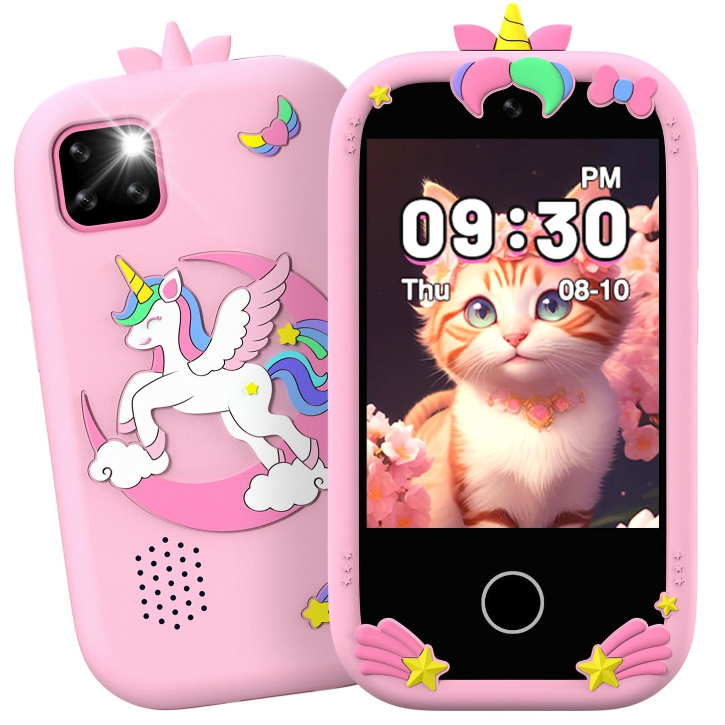 Mgaolo Kids Phone Smartphone Toy, 2.8" Touchscreen Smart Phone, Toddler Educational Learning Gift for Boys Girls Age 3-8, Games, Dual Cameras, Music Video Player, Christmas Birthday Present (Pink)