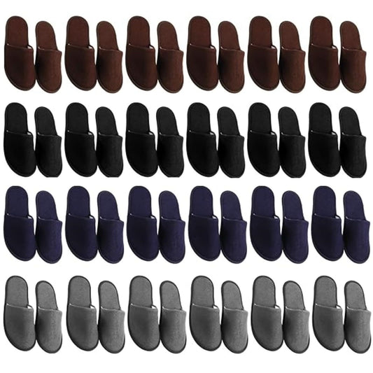 24 Pairs Spa Slippers, Non Slip Disposable House Slippers, Washable Reusable, Closed Toe for Family Spa Guests Hotels Home Party Housewarming, Unisex (4 Dark Colors)