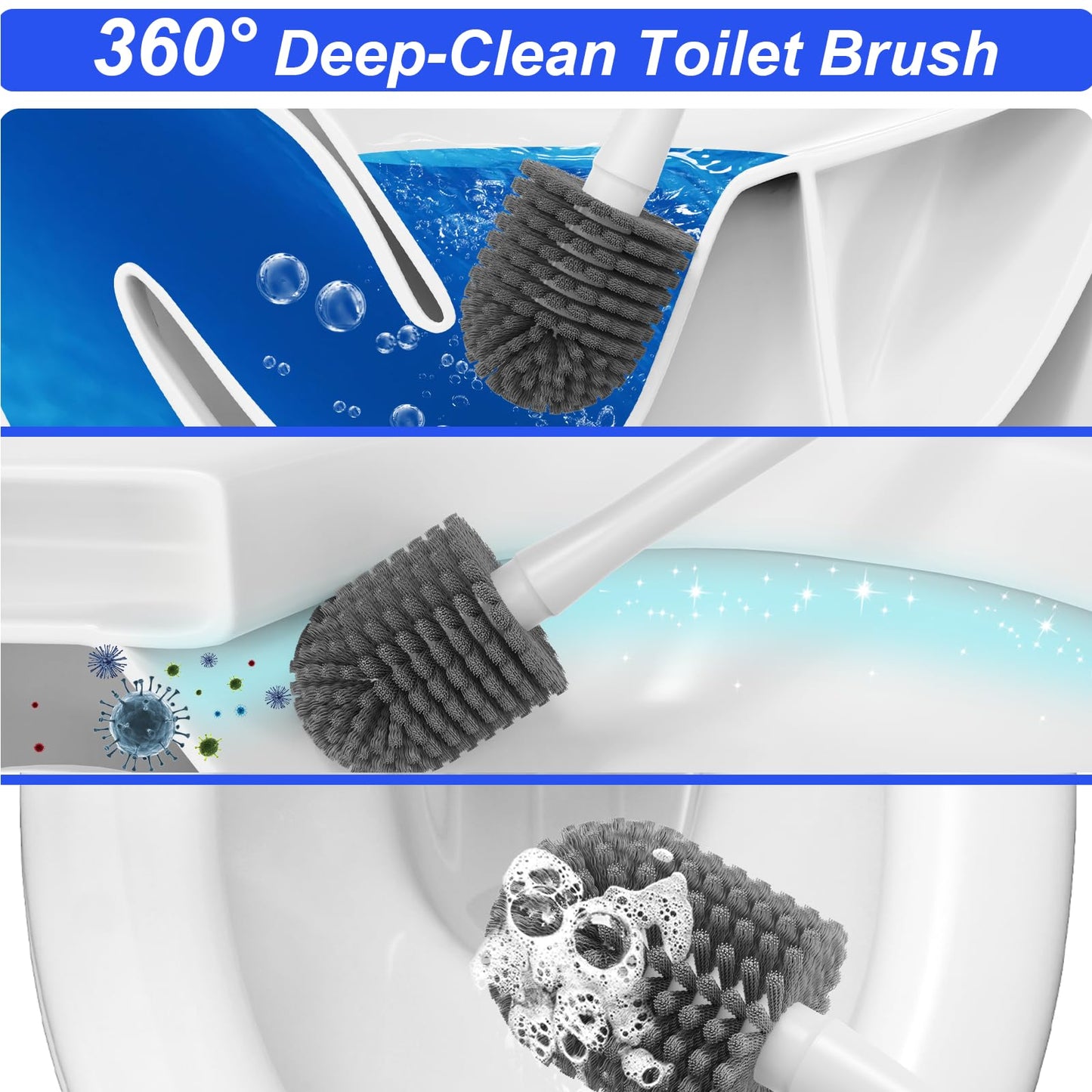 3 in 1 Toilet Brush and Plunger Set，Extended Handle Plunger,Heavy Duty Toilet Bowl Brush and Holder Hidden Toilet Plunger and Brush Set,Bathroom Cleaning Supplies (White)