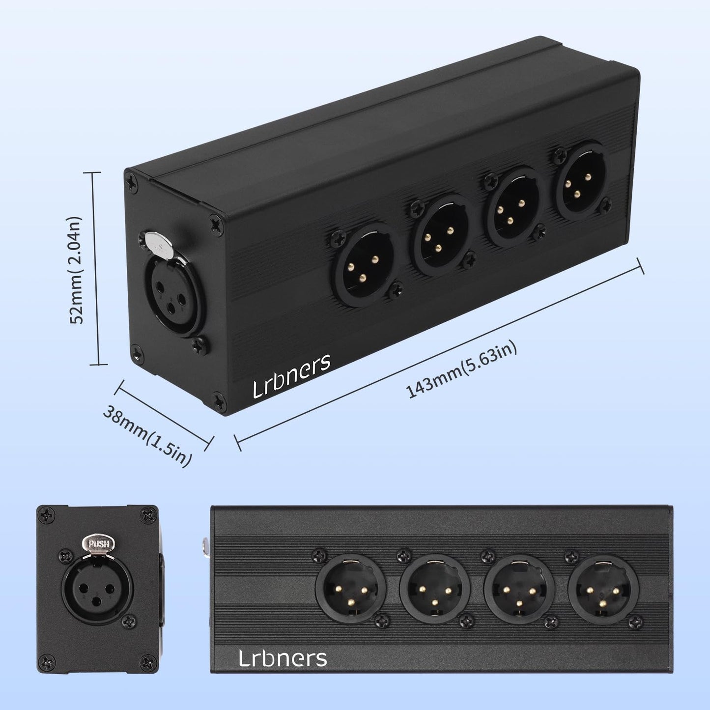 Lrbners 4-Way XLR Stereo Audio Splitter, 1 Female to 4 Male Balanced Audio Converter, 1 in 4 Out 4-Channel Splitter Box