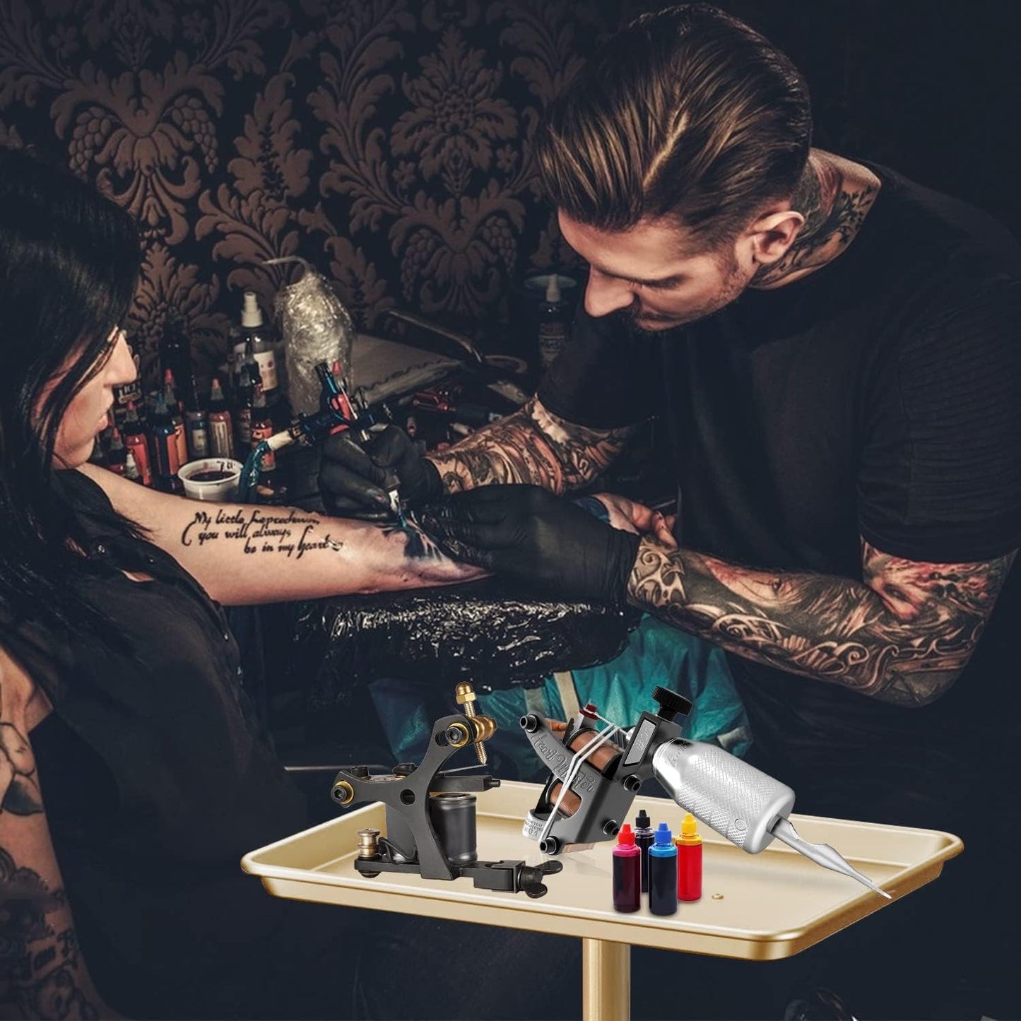 Salon Tray on Wheels, Champagne Gold Salon Tray Cart with Adjustable Height, Hair Stylist Tray, Premium Metal Tattoo Tray, Suitable for SPA and Dental Tray