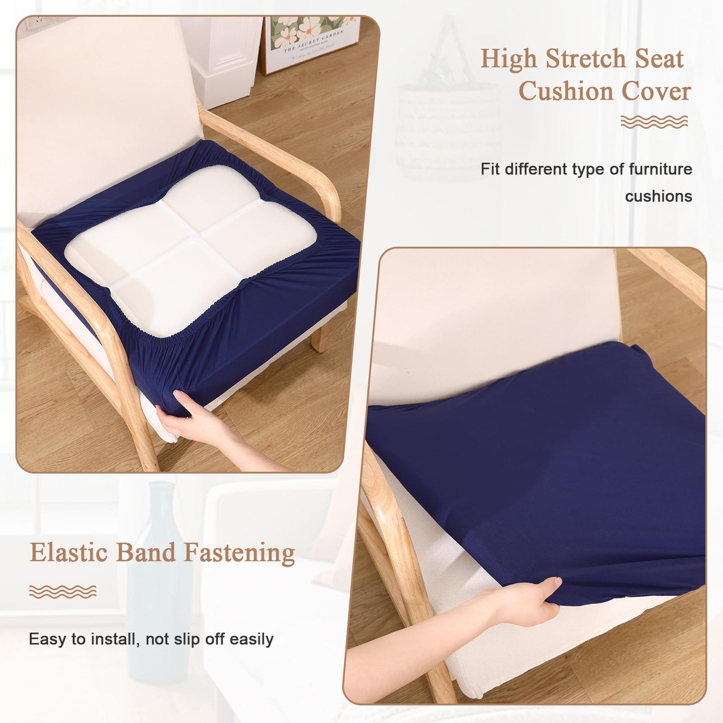 U'Artlines 8Pcs Stretch Patio Cushion Covers Replacement, Waterproof Elastic Outdoor Cushion Covers Washable Sofa Cushion Covers Slipcovers for Outdoor Furniture Backyard (Blue, Cover Only)