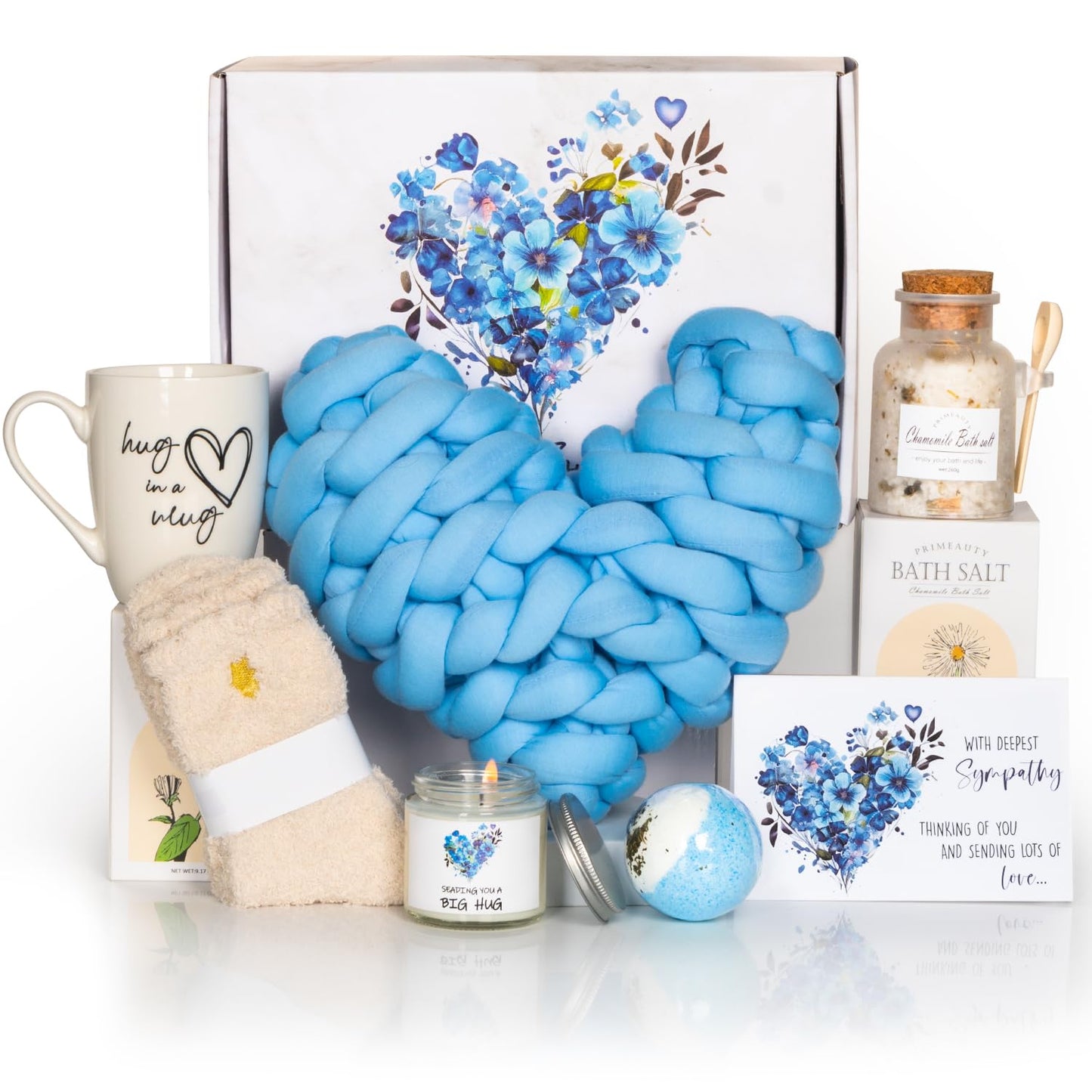 Grief Sympathy Gift Baskets Sorry for Your Loss Thinking of You Box Bereavement Care Packaging for Women Men Friend in Memory of a Loved One (Blue Pillow)