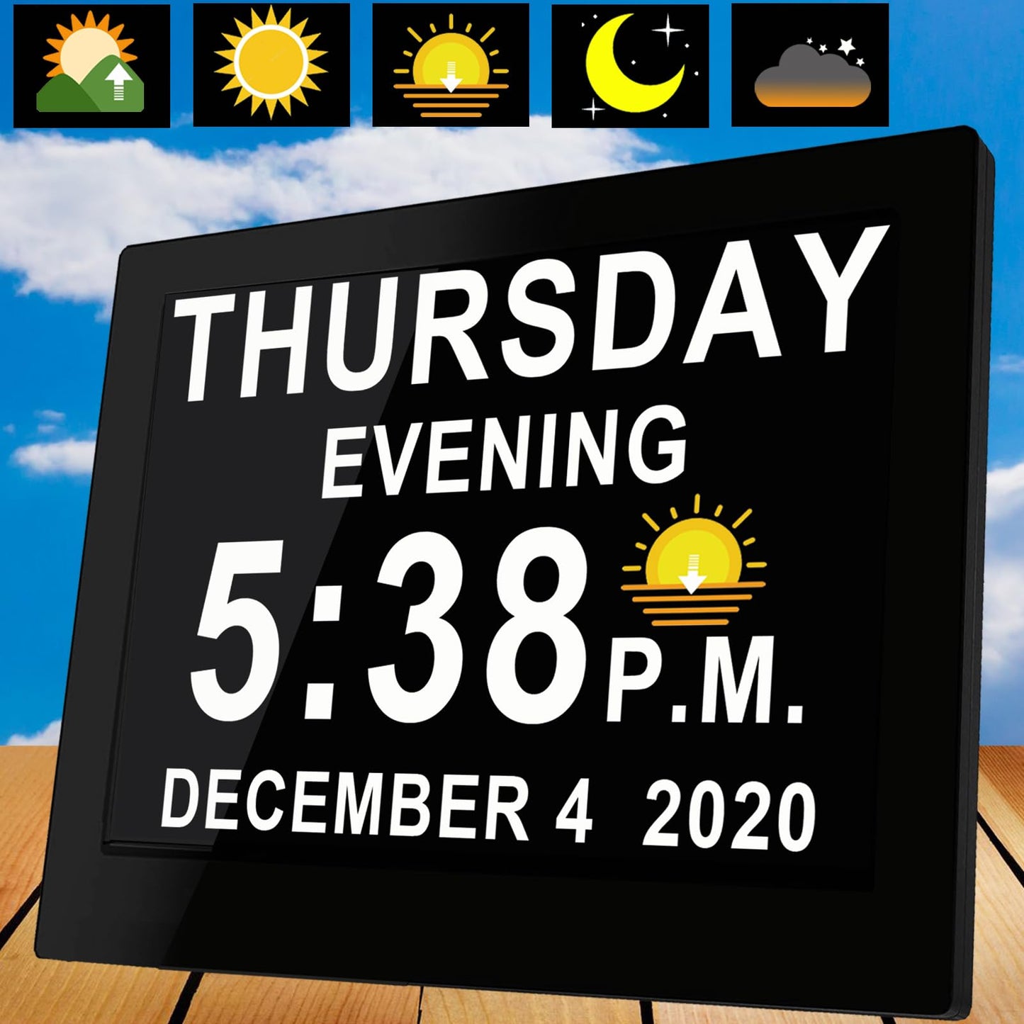 【Upgraded】 Dementia Clock 2.0 with 20 Alarms Custom Reminders, 8" Large Calendar Day Clock, AM/PM, Auto DST, 6 Display, 10 Levels Auto Dimmer, 8 Inch Clock with Day & Date for Elderly