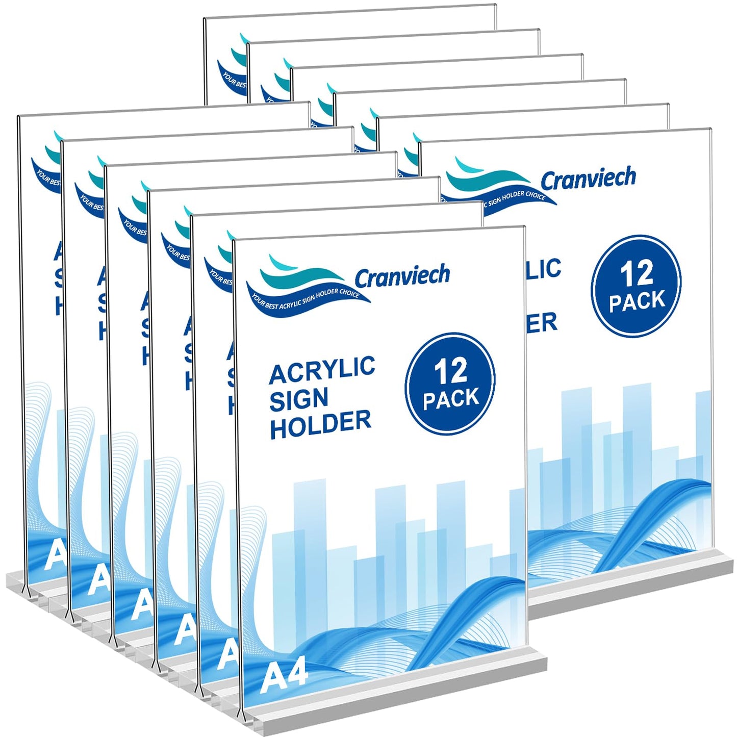 Cranviech 12 Pack 8.5 x 11 Acrylic Sign Holder, Double-Sided Vertical Display Stand Plastic Paper Holder Table Menu Display Stand T-Shaped Desktop Display Stand for Restaurants, Office, Store
