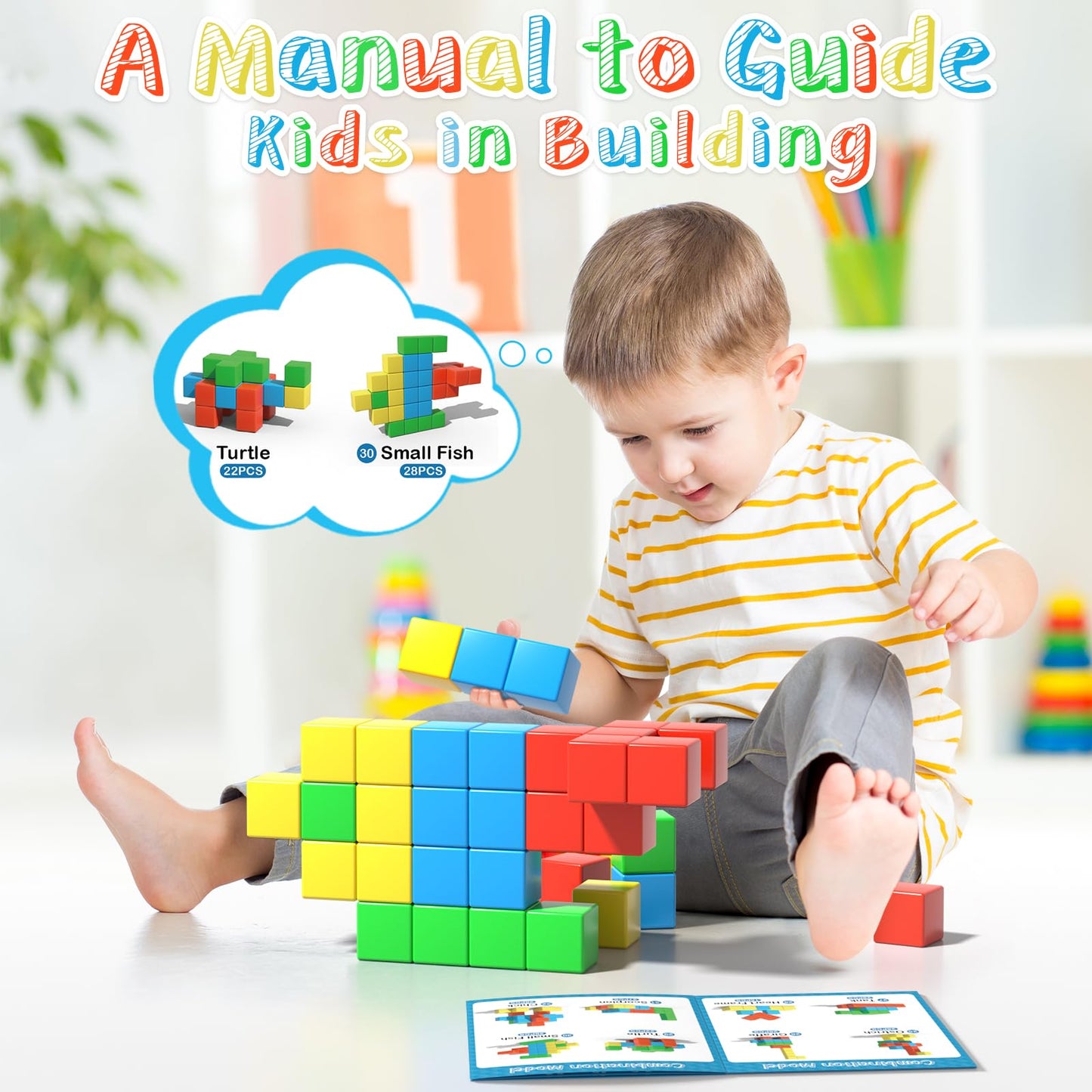 Magnetic Blocks, 28 Pieces 1.34 inch Large Magnetic Building Blocks, 3D Magnetic Cubes for Toddlers, Preschool Educational Construction Kit, Sensory Montessori Toys Kids Blocks for Boys Girls