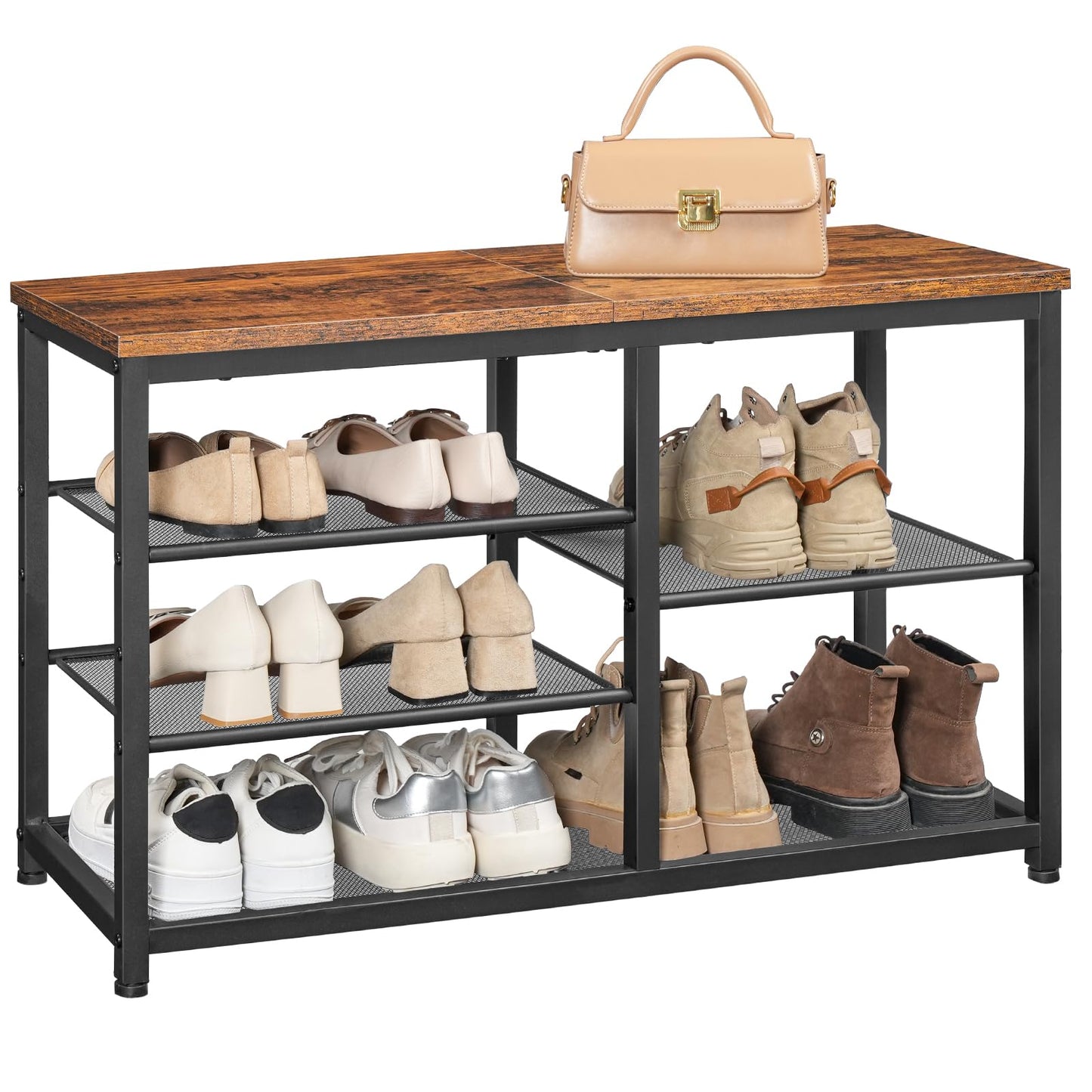 HOOBRO Shoe Bench, 5-Tier Shoe Rack Bench, Entryway Bench with Shoe Storage, Shoe Storage Organizer, 31.5" L Shoe Storage Bench for Entryway, Hallway, Space Saving, Rustic Brown and Black BF36HX01