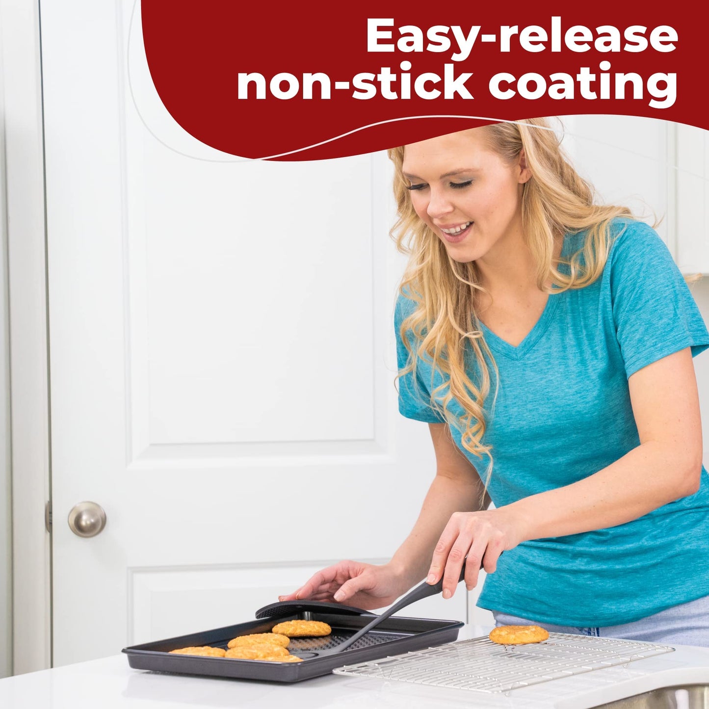 KITCHENATICS 12-PC Baking Pan Set Nonstick, Durable Carbon Steel Baking Sheets for Oven, Nonstick Baking Pans Set with Muffin Pan, Loaf Pan, Pizza Pan, Cookie Sheet Pan - Black Bakeware Sets