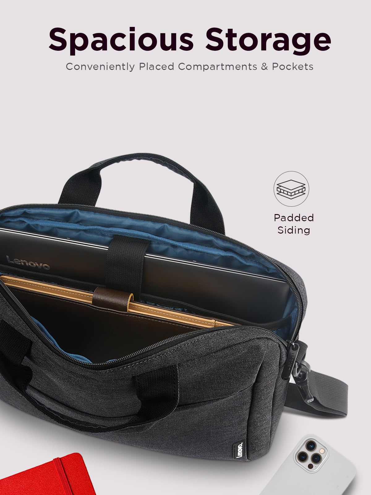 Lenovo Laptop Carrying Case T210, 15.6-Inch Laptop and Tablet, Sleek Design, Durable and Water-Repellent Fabric, Business or School, GX41L83769 Casual Toploader - Eco Black