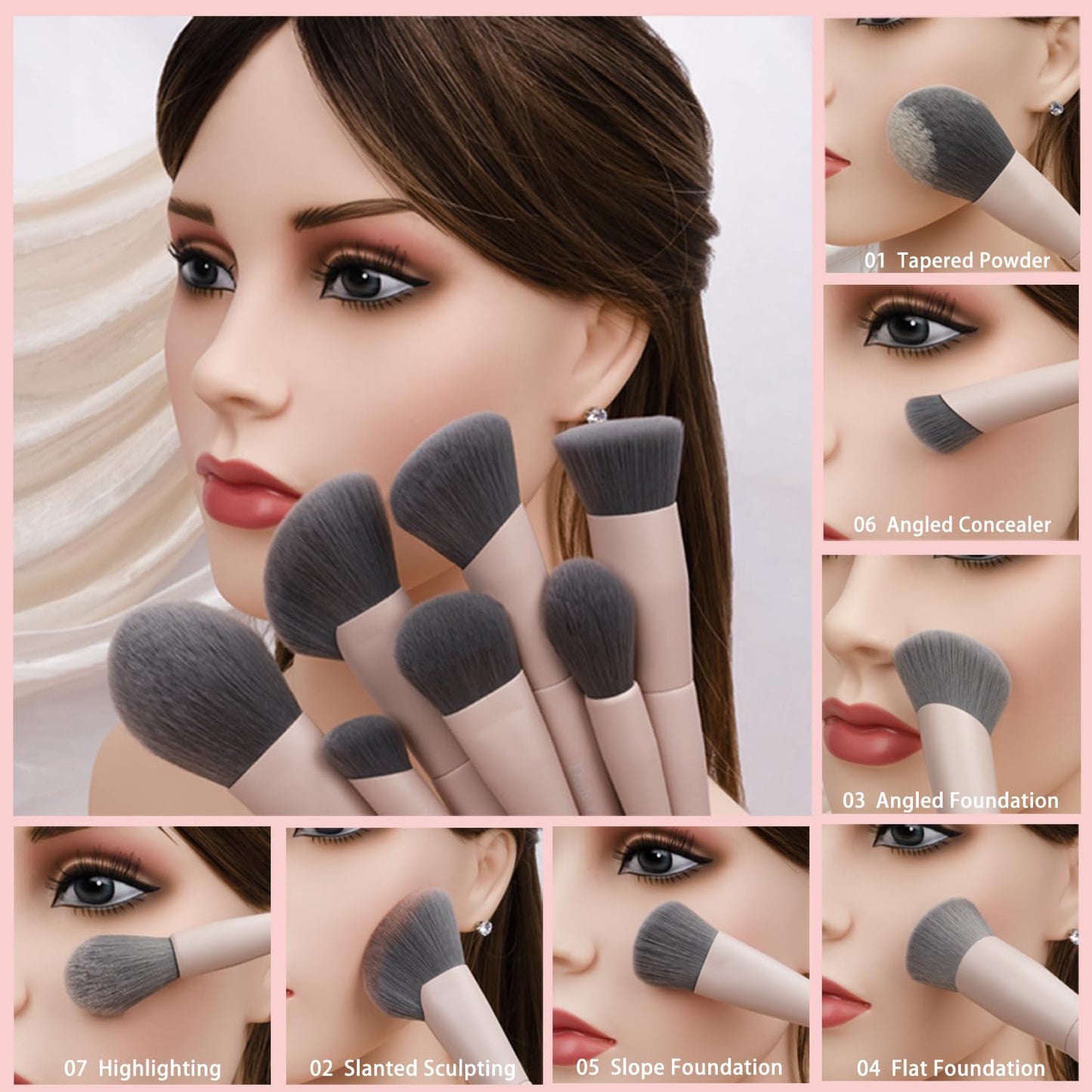 Daily Queen Makeup Brushes Set 20pcs Pink Professional Powder Concealer Eyeshadow Blush Eyeliner Eyebrow Contour Blending Foundation Kit
