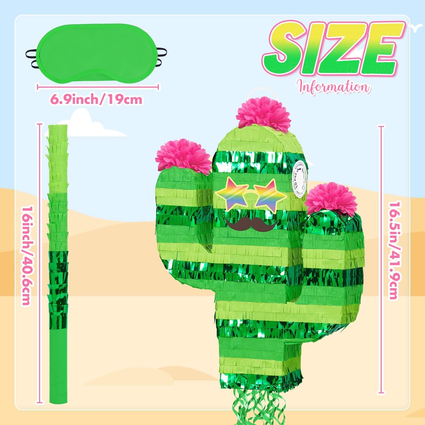 WERNNSAI Cactus Pinata - Mexican Fiesta Party Decorations Tropical Hawaiian Pinata with Stick and Blindfold Cinco de Mayo Supplies Summer Luau Taco Bar Decor Green Cactus Photo Prop