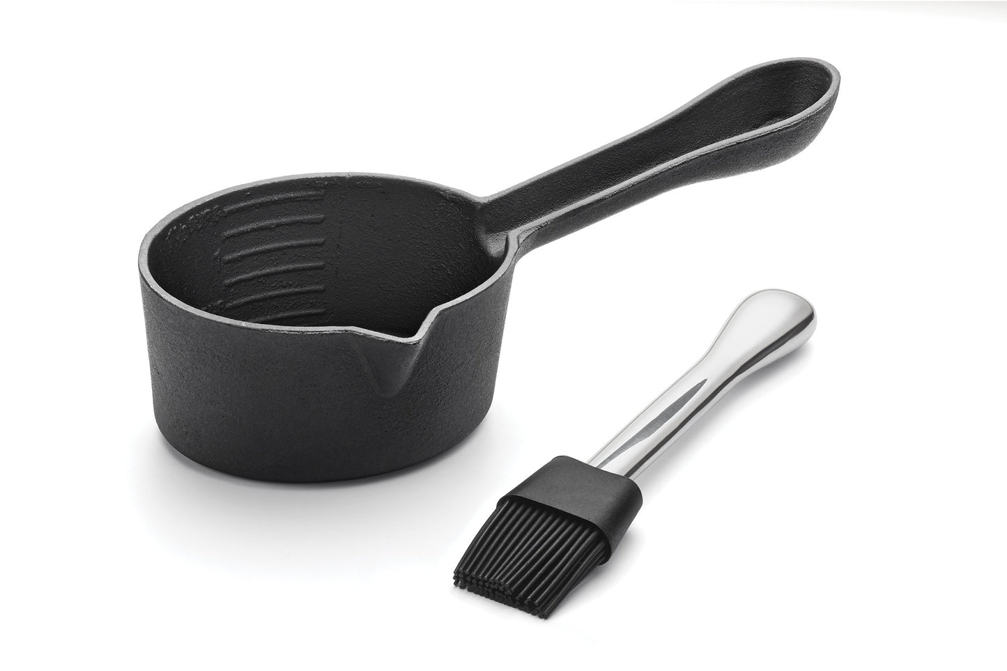 Outset Q173 Cast Iron Sauce Pot with Nesting Silicone Basting Brush