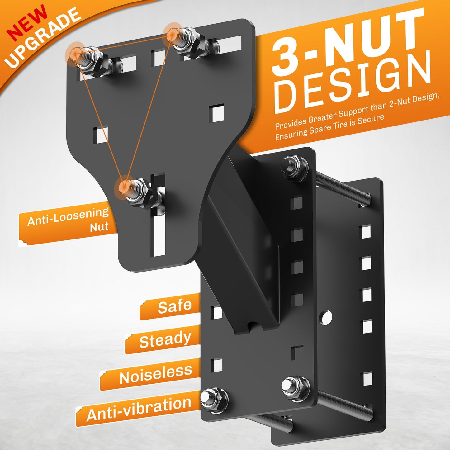 WELLUCK Trailer Spare Tire Mount for Utility Boat Trailer 3-Nuts Spare Tire Carrier Fits 4/5/6 Lugs Trailer Wheels on 4", 4.5'', 4.75'', 5'', 5.5'' and 6''Bolt Patterns, 180Lbs, Anti-Theft Rope