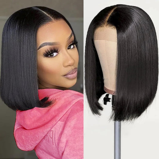 Bob Wig Human Hair 13x4 frontal lace wig Human Hair 180 Density 12 inch HD Lace Front Wigs with Baby Hair 180% Density Glueless Short Human Hair Wigs for Women Natural Color