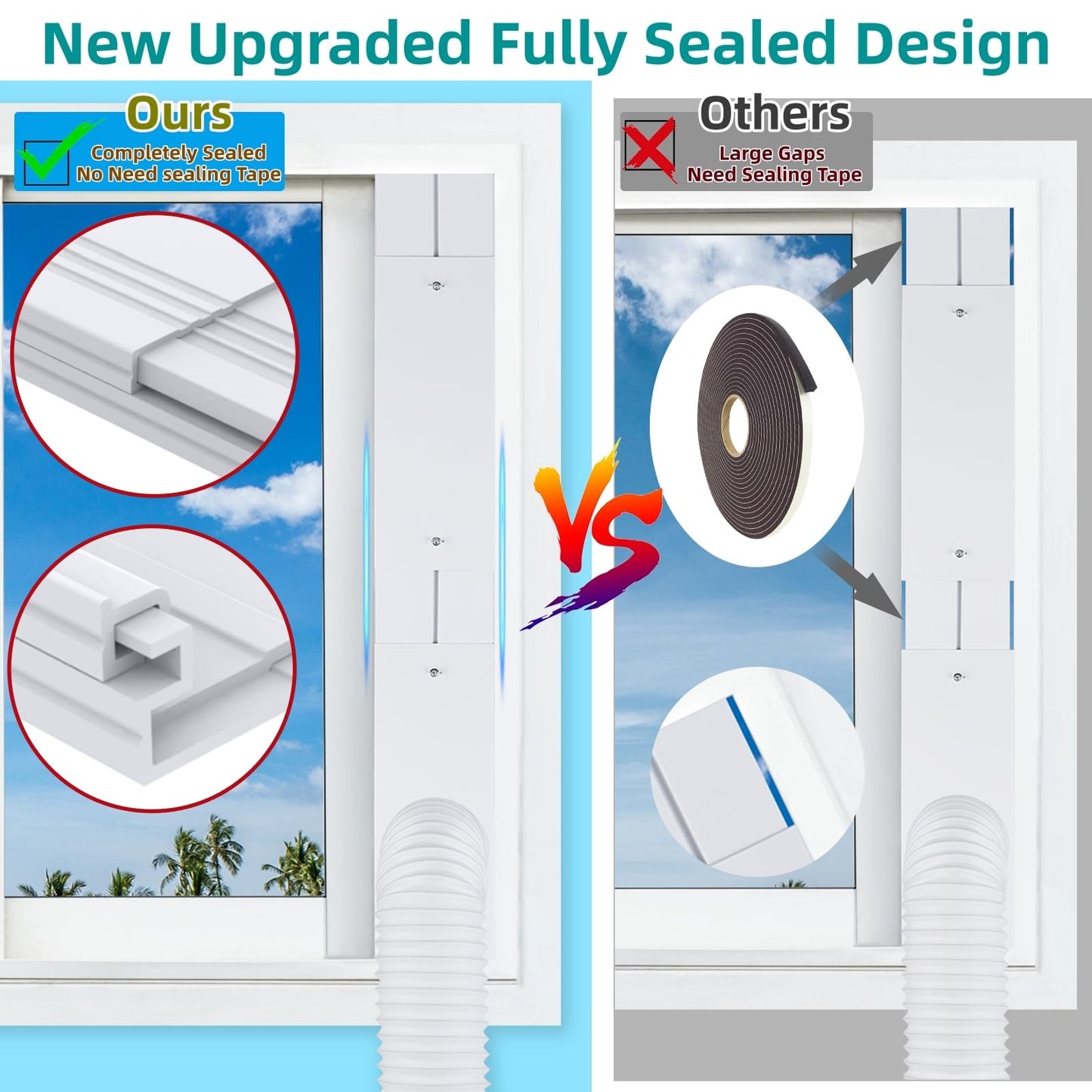 2026 New Portable Air Conditioner Window Vent Kit with Coupler & Rain Cover for 5.1"/5.9" AC Exhaust Hose, Adjustable Length 17" to 63", AC Exhaust Seal Kit for Horizontal & Vertical Sliding Windows