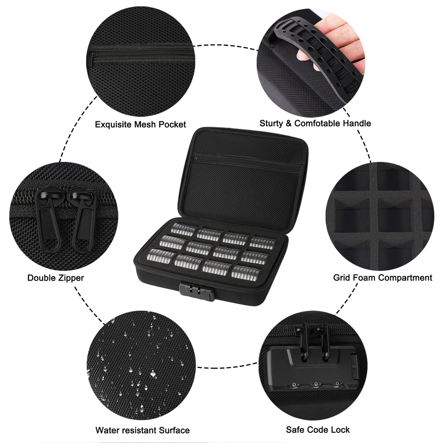 WAEKIYTL 46mm Coin Capsules with 11 Sizes Foam Gasket and Plastic Storage Organizer Box, Coin Storage Case with Lock Coin Collection Supplies for Dime,Cent,Nickel,Quarter,Silver Dollar,Half Dollar