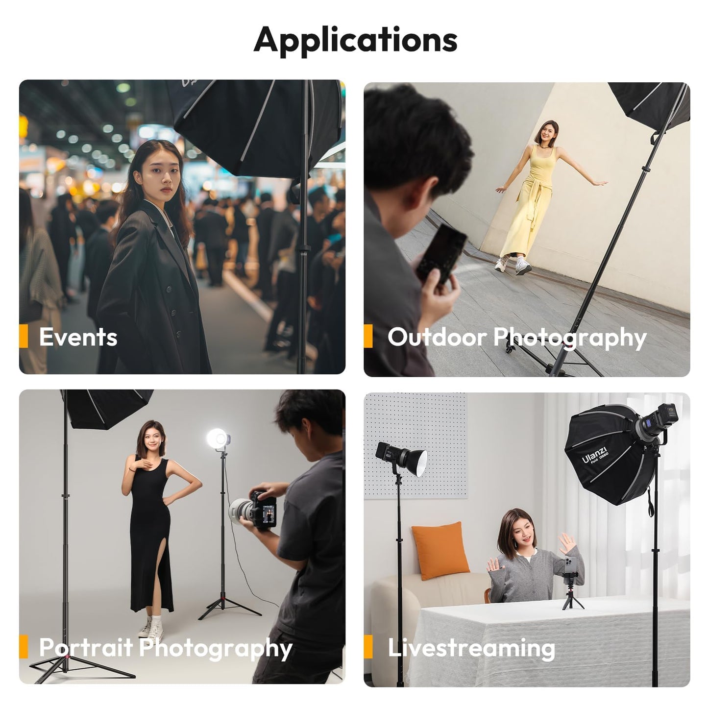 ULANZI 2M/78.74“ Light Stand Aluminum Alloy Up to 5KG Eccentric Tube Portable Heavy Duty Tripod Dual Locking Quick Release